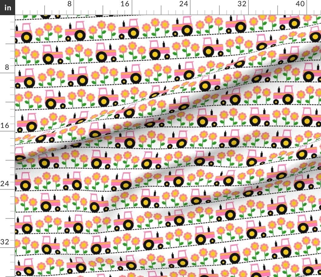 Spoonflower Fabric - Girly Pink Farm Tractor Farming Flowers Floral Tools Girl Nursery Printed on Petal Signature Cotton Fabric Fat Quarter - Sewing Quilting Apparel Crafts Decor