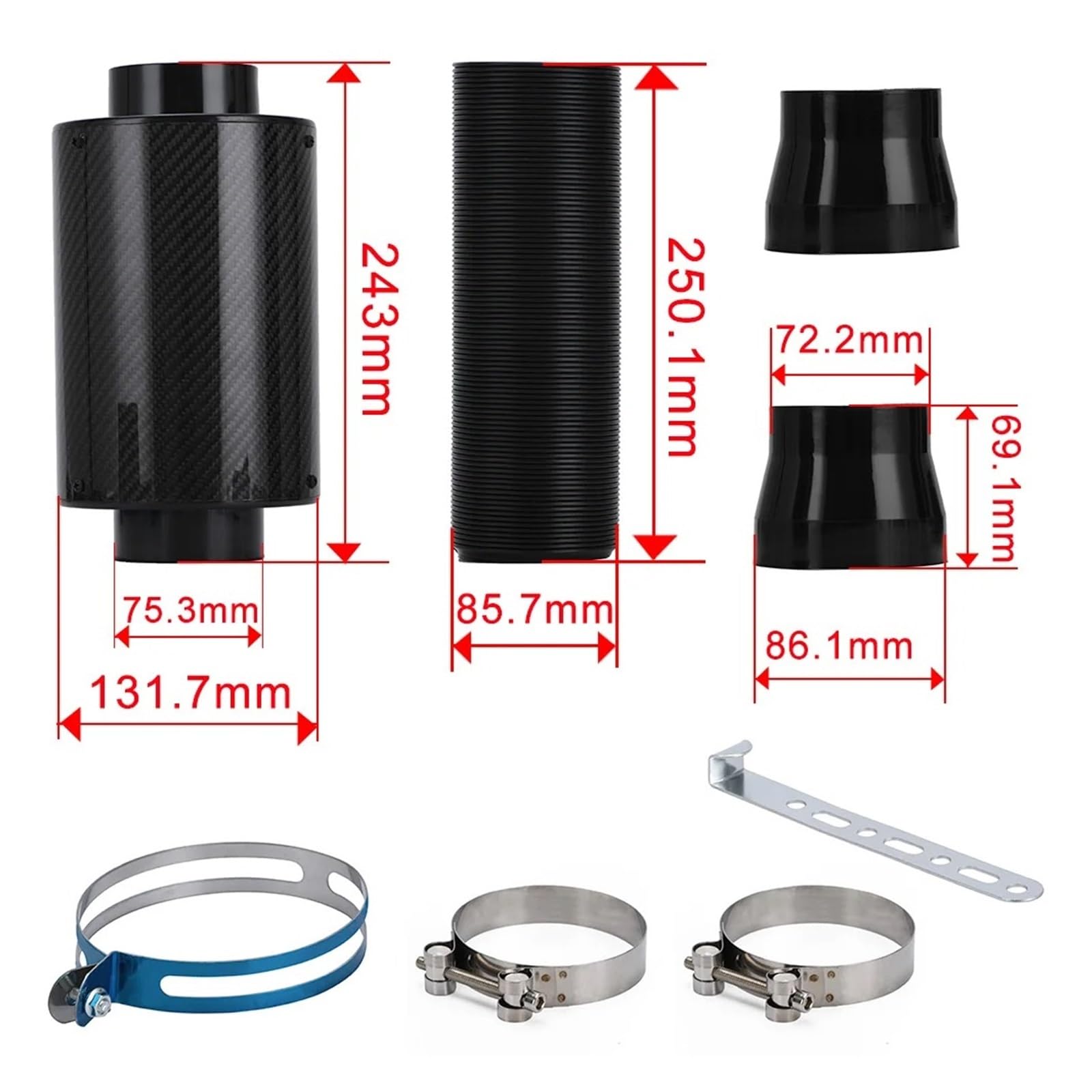 De Entrada Aire Frío Universal Para Coche 3 "con Ventilador Carreras Kit Filtro Inducción Alimentación En Fibra Carbono Caja Manguera Admisión Aire