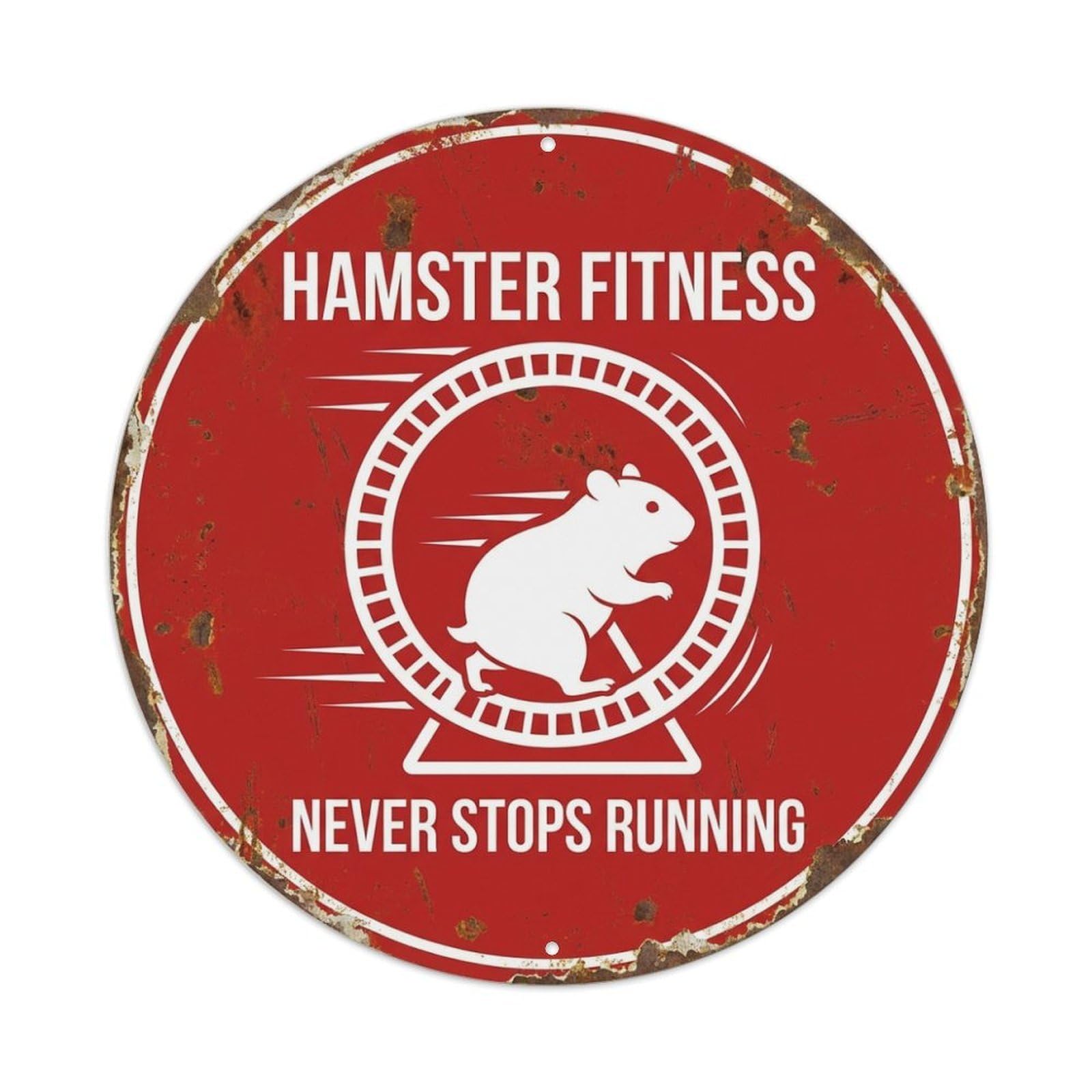 Fqcyn Style Hamster Fitness Fanatic Round Wall Hanging Metal Tin Sign Plaque Wall Decor For Cafe, Club Bar, Office, Home Garden Round Metal Poster 8X8inch