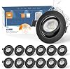 wowatt 12 LED Spotlights Black 3 Levels Dimmable LED Recessed Spotlights 230 V Swivelling 68 mm Hole Size 5.5 W 600 lm Ceiling Spotlights 2800 K Warm White IP44 Ceiling Spotlights Ultra Flat for Bathroom Kitchen Round [Energy Class E]