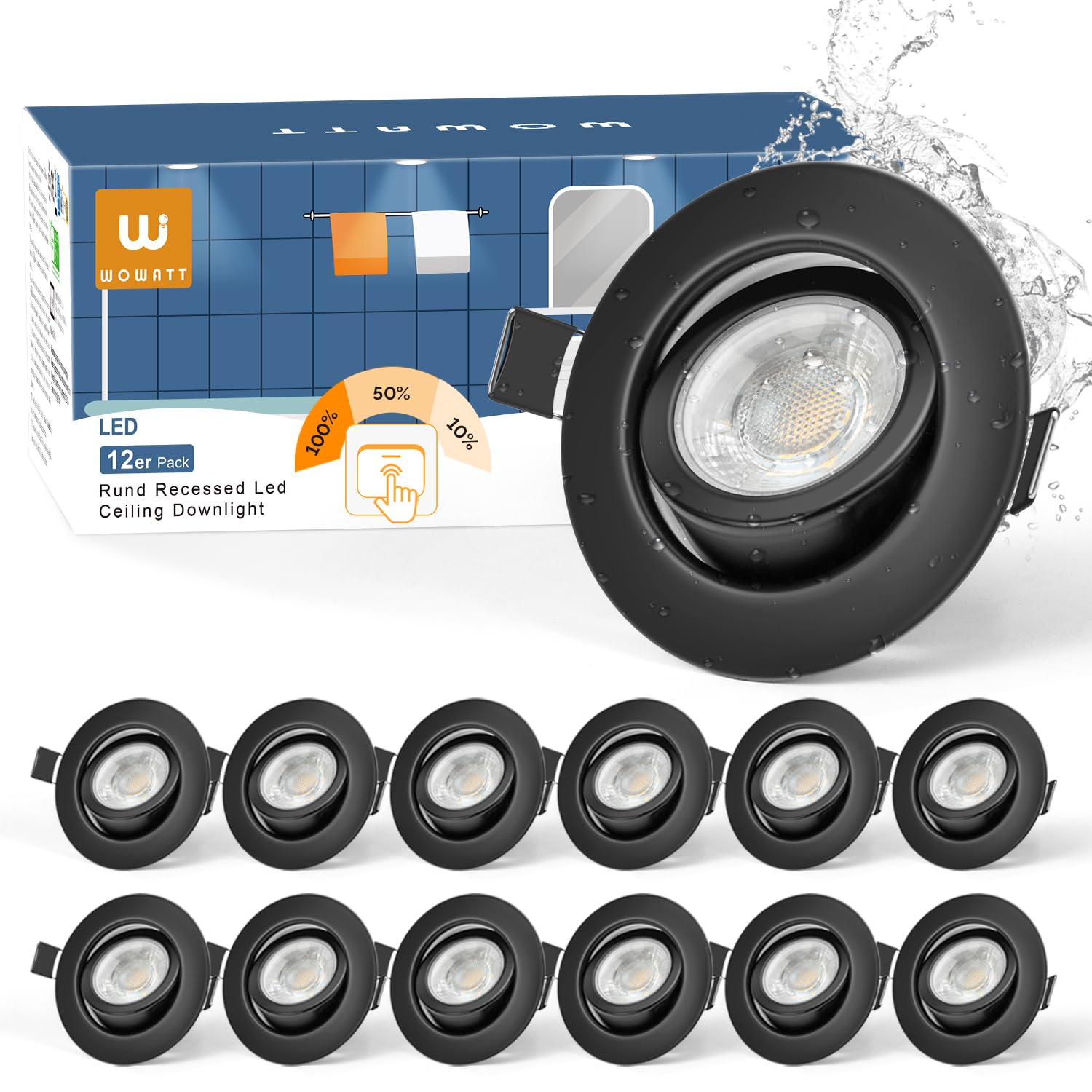 Led-inbouwspot, 230 V, wit, 3 standen, dimbaar, 5 W, 68 mm