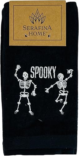 Miniatura 3 de Serafina Home Toallas de baño de Halloween Juego de 2 esqueletos y fantasmas bailarines de algodón de terciopelo negro suave 12 x 18 pulgadas
