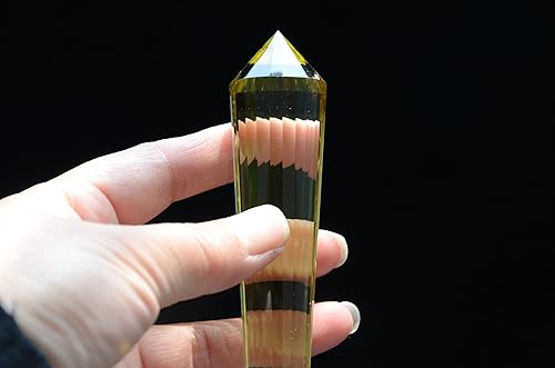 Miniatura 2 de Real Tibet Himalayan High Altitude 99% Water Clear 24 Sided Citrine Yellow Crystal Point Quartz Vogel Style Wand 4.65 Inch Spiritual Reiki yuebang