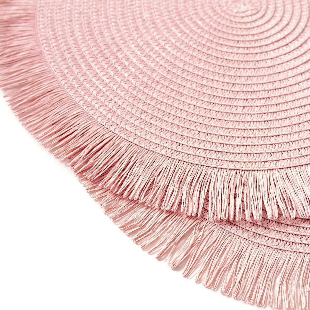IcosaMro Pink Placemats Set of 6 for Dining Table, 15 Inch Paper Woven Boho Decorative Circle Place Mat for Wedding Christmas Thanksgiving Day Holiday Dinner