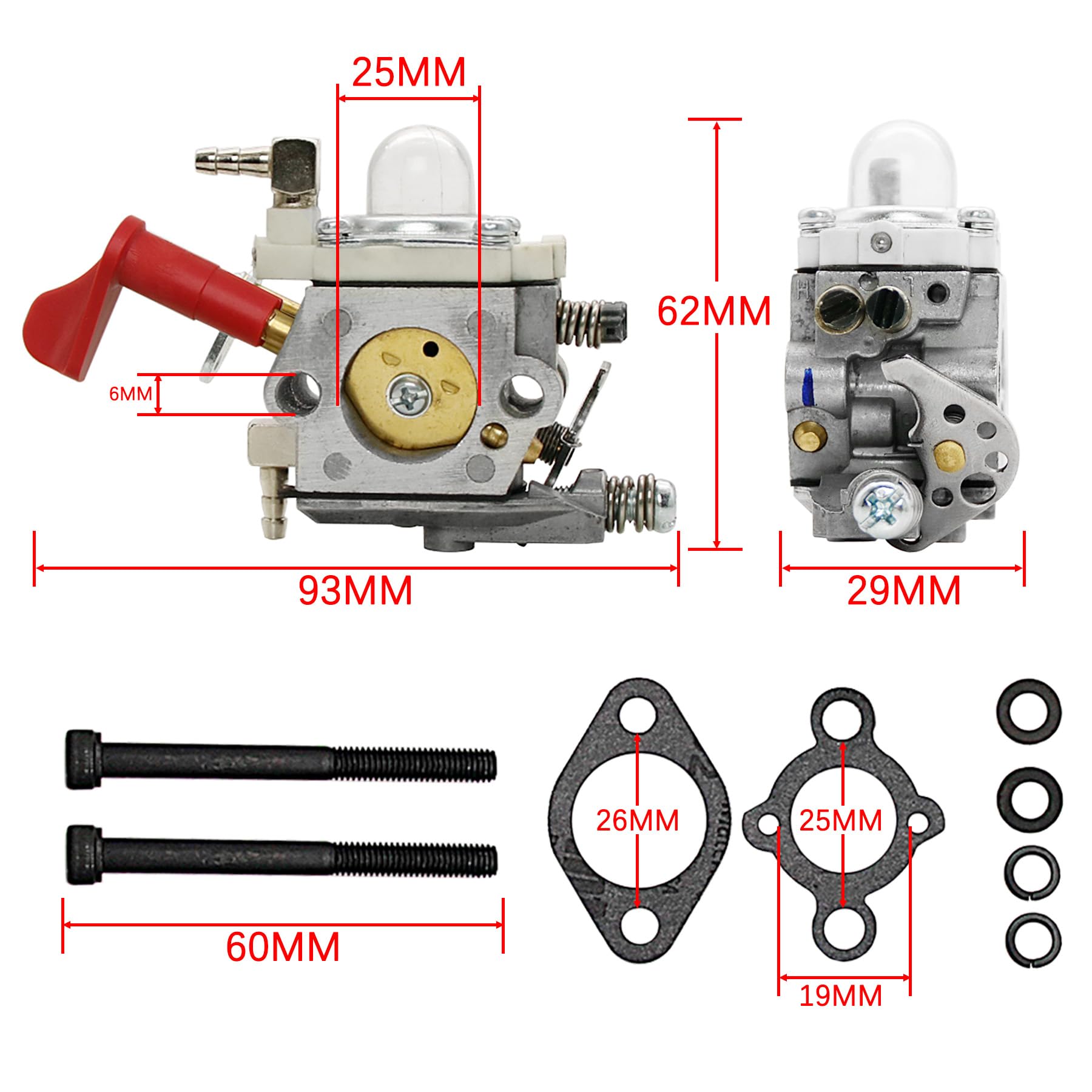 smTSRC High Performance Carburetor Replace for Walbro WT 668 Carb for HPI Baja 5B FG ROVNA KM RCMK Losi 5ive-T Zenoah CY Engine (Red) - Image 2
