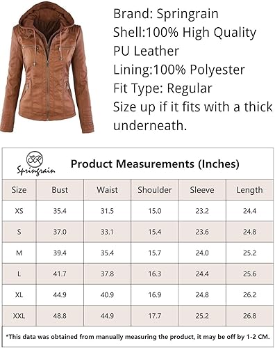 Miniatura 7 de Springrain Women's Faux Leather Jacket Moto Biker Coat with Detachable Hood Motorcycle Jacket