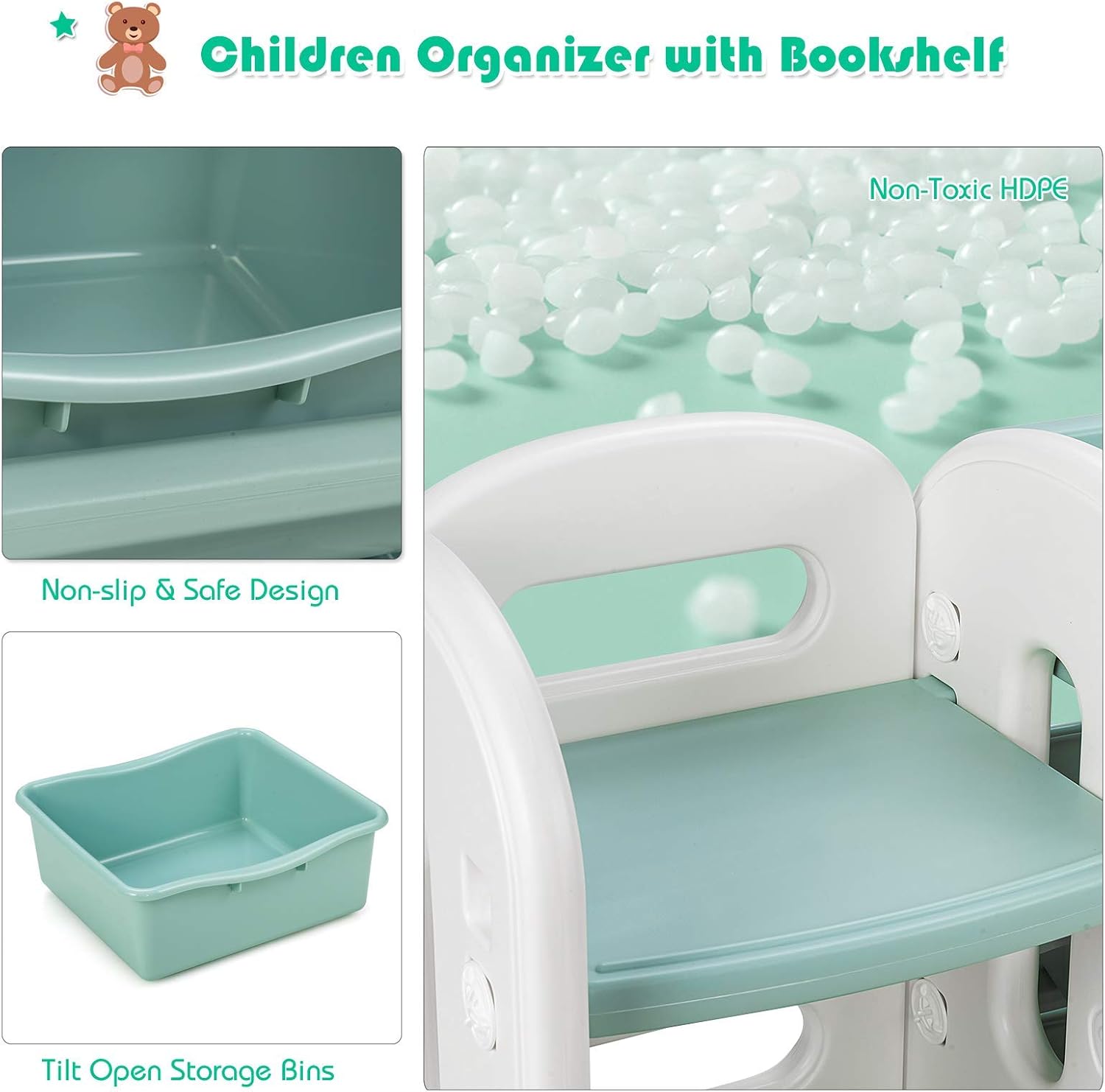 Costzon Toy Storage Organizer, 4-Tier Toy Shelf w/ 6 Removable Plastic Bins for Books Toys, Toddler Toy Bookcase Toy Rack for Playroom, Kids Room, Bedroom, Daycare, Nursery