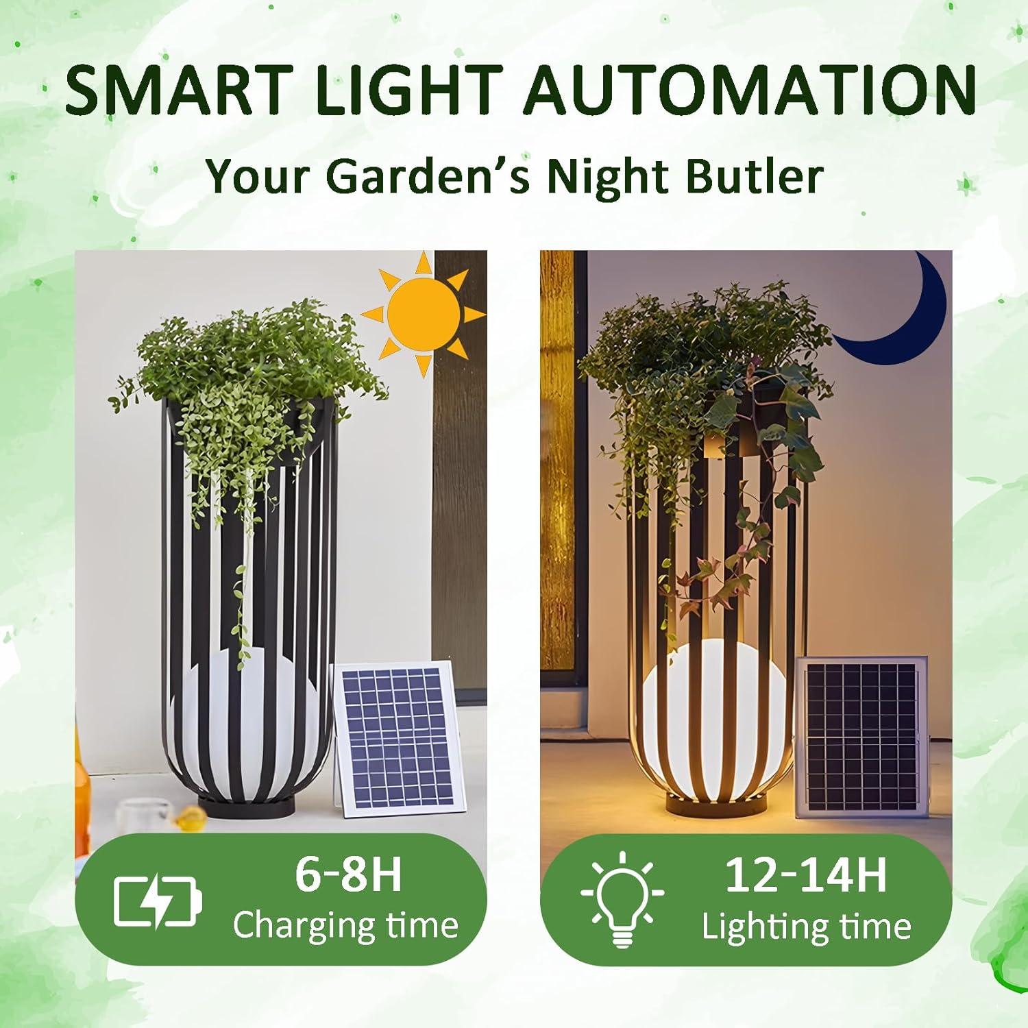 Solar LED Garden Lights (3 Lighting Modes) - IP65 Waterproof, 12H Runtime, Stainless Steel Pathway Lamp 3000K for Yard/Patio, Plant Stand & Landscape (16" x 37")
