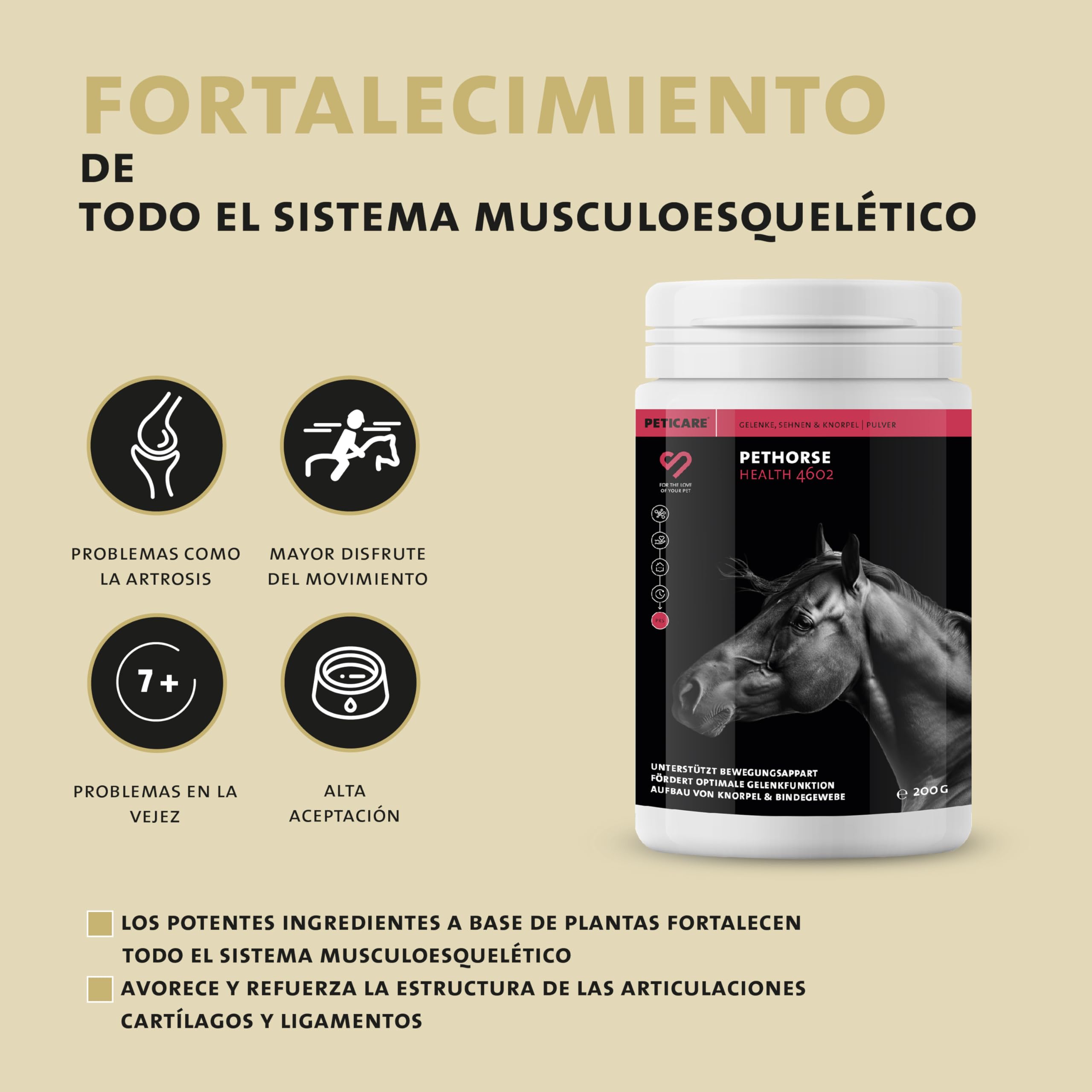 Peticare Polvo Articular para Caballos | Ayuda a Las articulaciones y tendones, cartílagos | Ingredientes Naturales, para Todas Las Edades | con MSM y mejillón de Labios Verdes | petHorse Health 4602