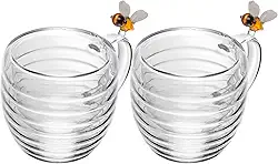 LYOR - Conjunto 2 xícaras de Chá Parede Dupla de Vidro Borossilicato Lovely Bee 180ml