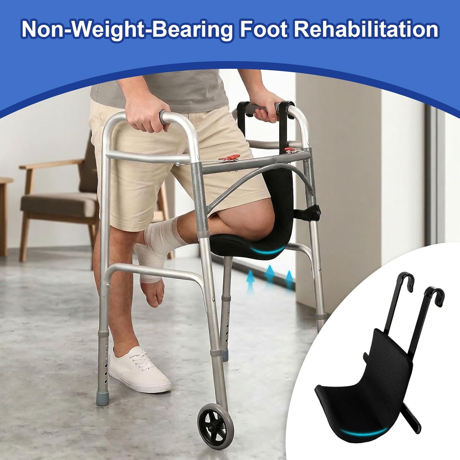 Knee Sling for Walker, Leg and Hip Support Up to 300lbs with Comfortable Cushion, Knee Recovery Rehabilitation Equipment for Adults, Walker Attachment Accessories