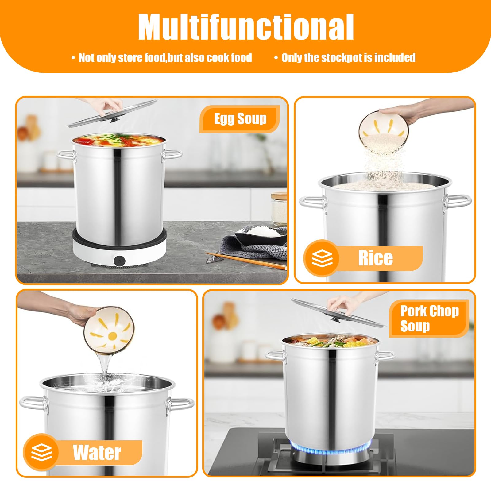 Robuster Suppentopf aus Edelstahl für Induktion – rundes Kochgeschirr in Form Einer Tonne mit Deckel und Griff, ideal für Elektroherde, Suppentopf in Handelsqualität für den Einsatz in Famil
