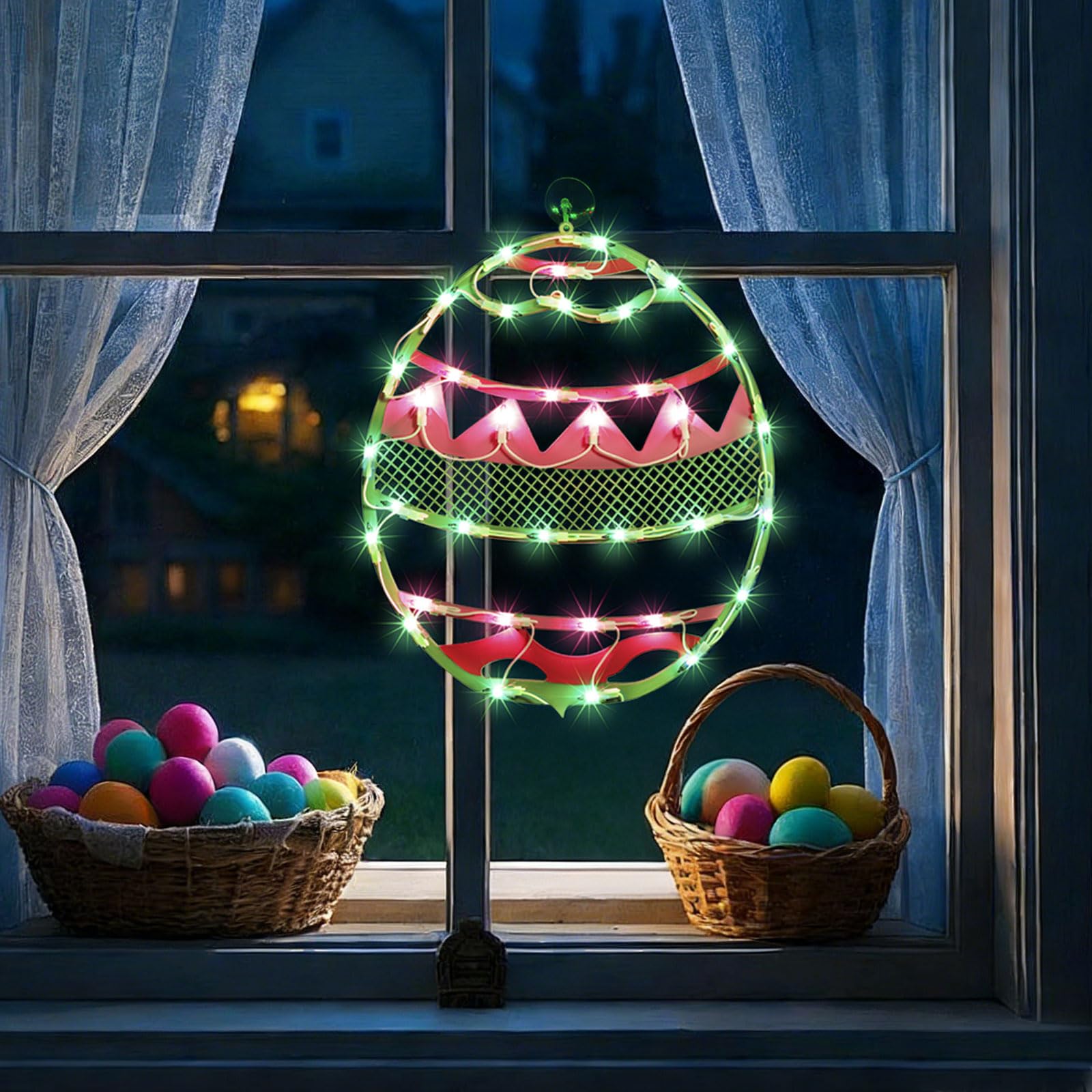 Uovo di Pasqua con 35 LED, 43,2 cm, verde illuminato, certificato UL, luce calda accogliente, espositore da finestra e ornamento da appendere, centrotavola, bella confezione regalo