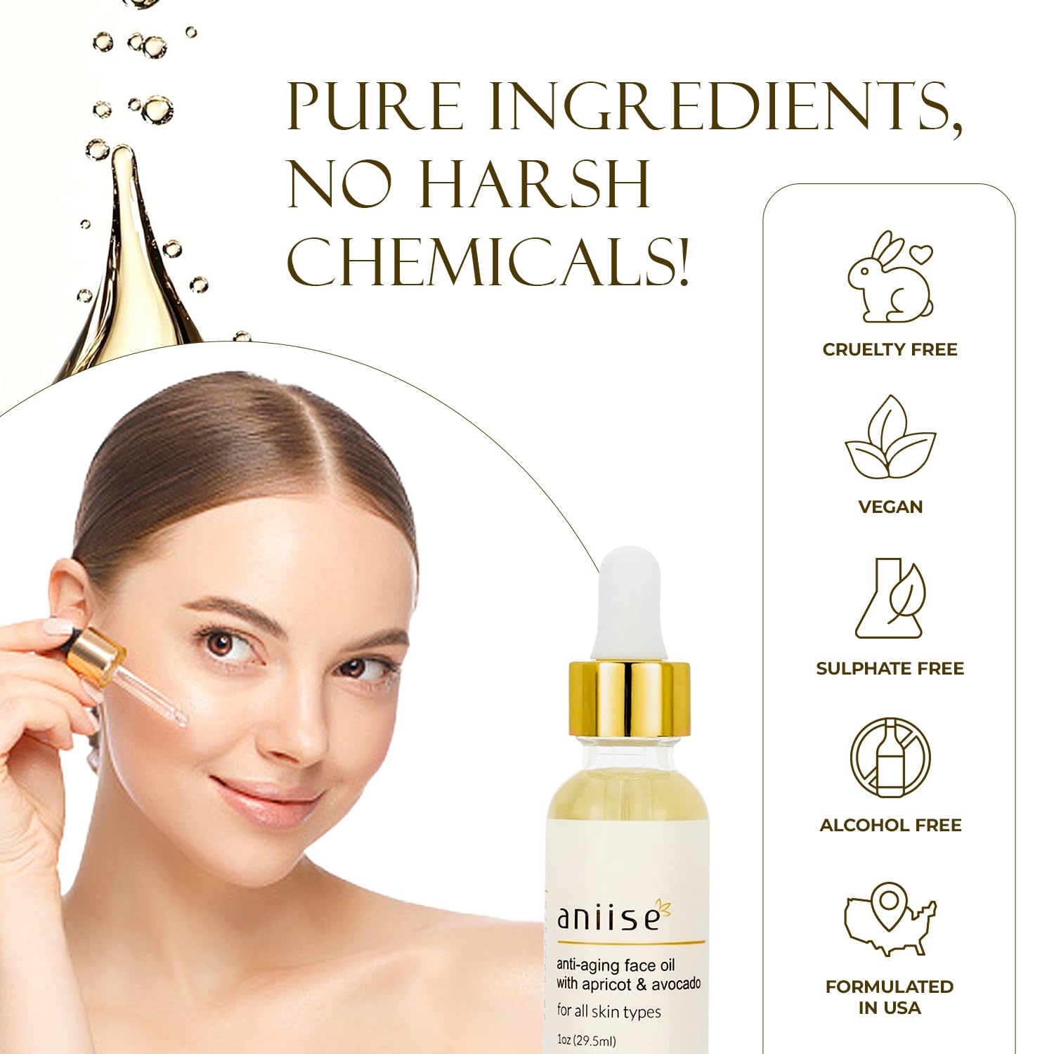 Aniise Face Oil with Apricot and Avocado, Moisturizing, for Face for All Skin Types - All-Natural Serum for Face - With Vitamin C, E, and Grape Seed 1 oz - Image 6