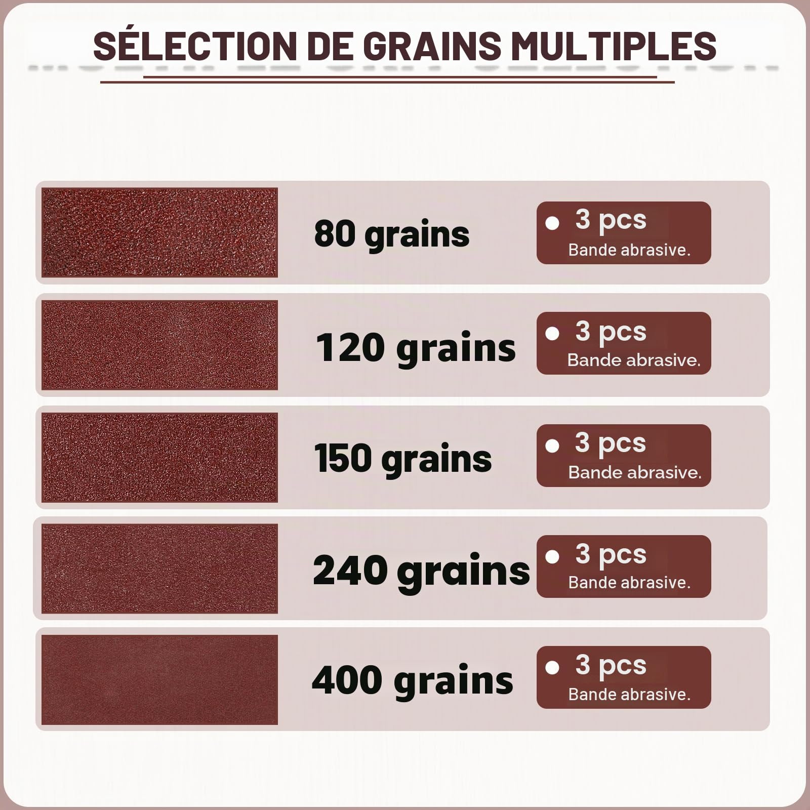 sourcing map Lot de 15 bandes abrasives de 76 mm x 533 mm - Grain 80/120/150/240/400 - Grain 80/120/150/240/400 - Pour le travail du bois, le polissage du métal, l'aiguiseur de couteaux