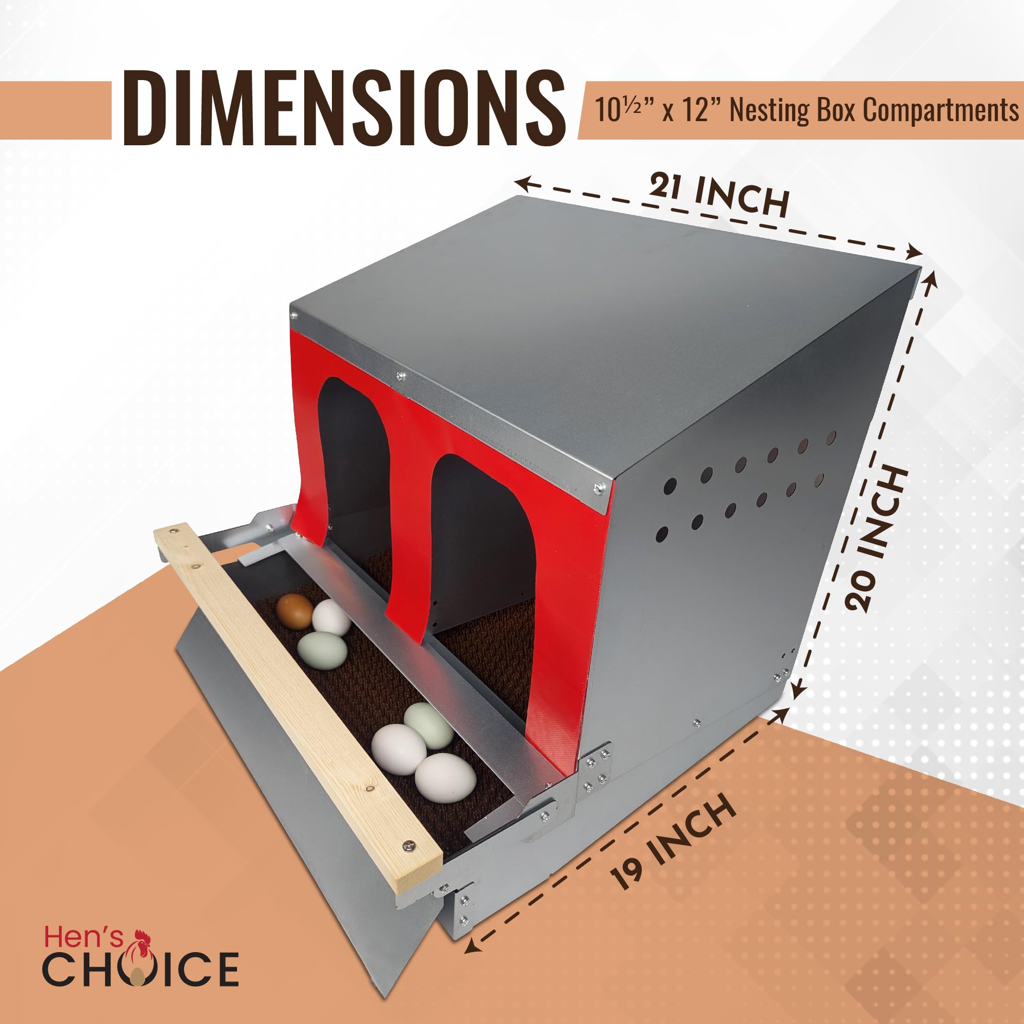 Hen's Choice™ - Caja nido enrollable reversible para pollos | Caja nido enrollable | 2 compartimentos de 21 pulgadas | Galvanizado resistente