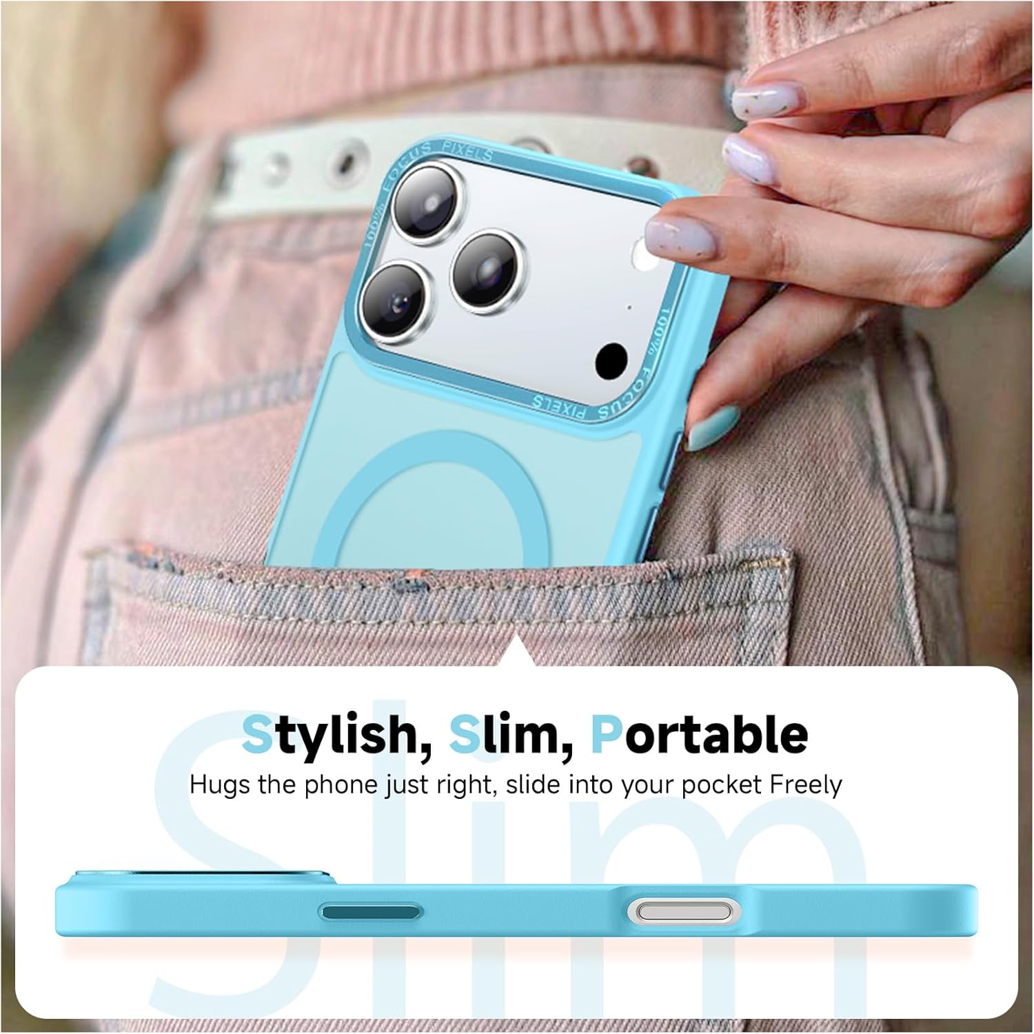 Stronger Magnetic & Shockproof for iPhone 17 Pro Max Case,Fit for MagSafe, with Screen Protector & Wrist Strap, Military-Grade Drop, Translucent Slim for iPhone 17 ProMax Case,Sky Blue