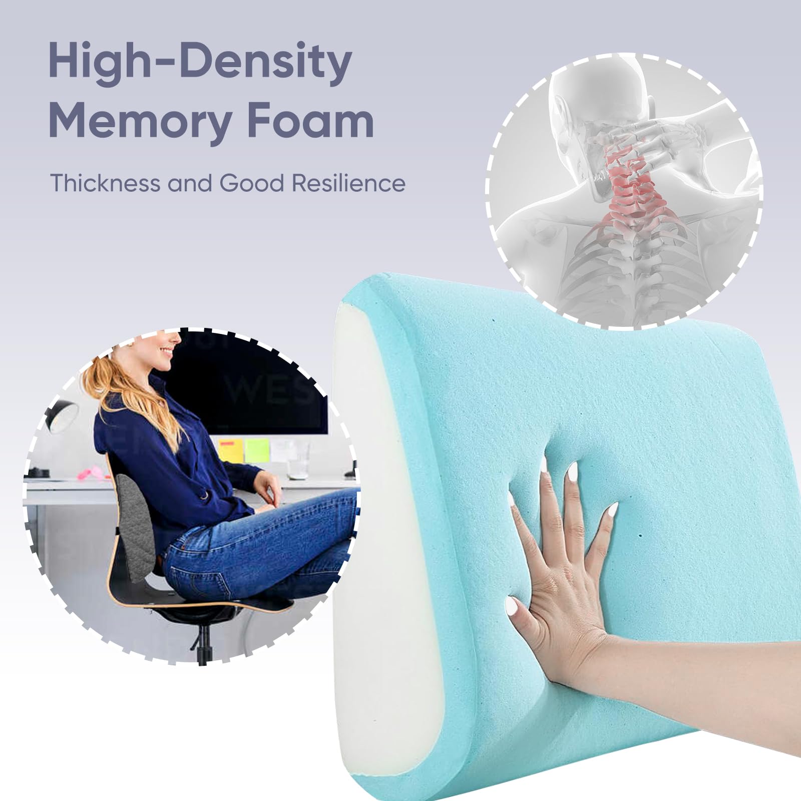 Almohada de apoyo lumbar extra grande para reclinable, cojines de apoyo de espalda con correa trasera, espuma viscoelástica de alto apoyo, duradera, suave
