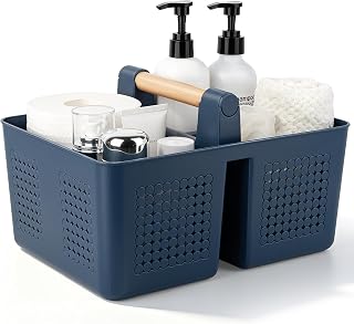 JiatuA Portable Shower Caddy Basket Plastic Caddy Organizer Large Navy Blue | Sturdy Drainage Large Capacity Cleaning Supplies Caddy Tool Storage for Bathroom Kitchen Bedroom College Dorm Essentials