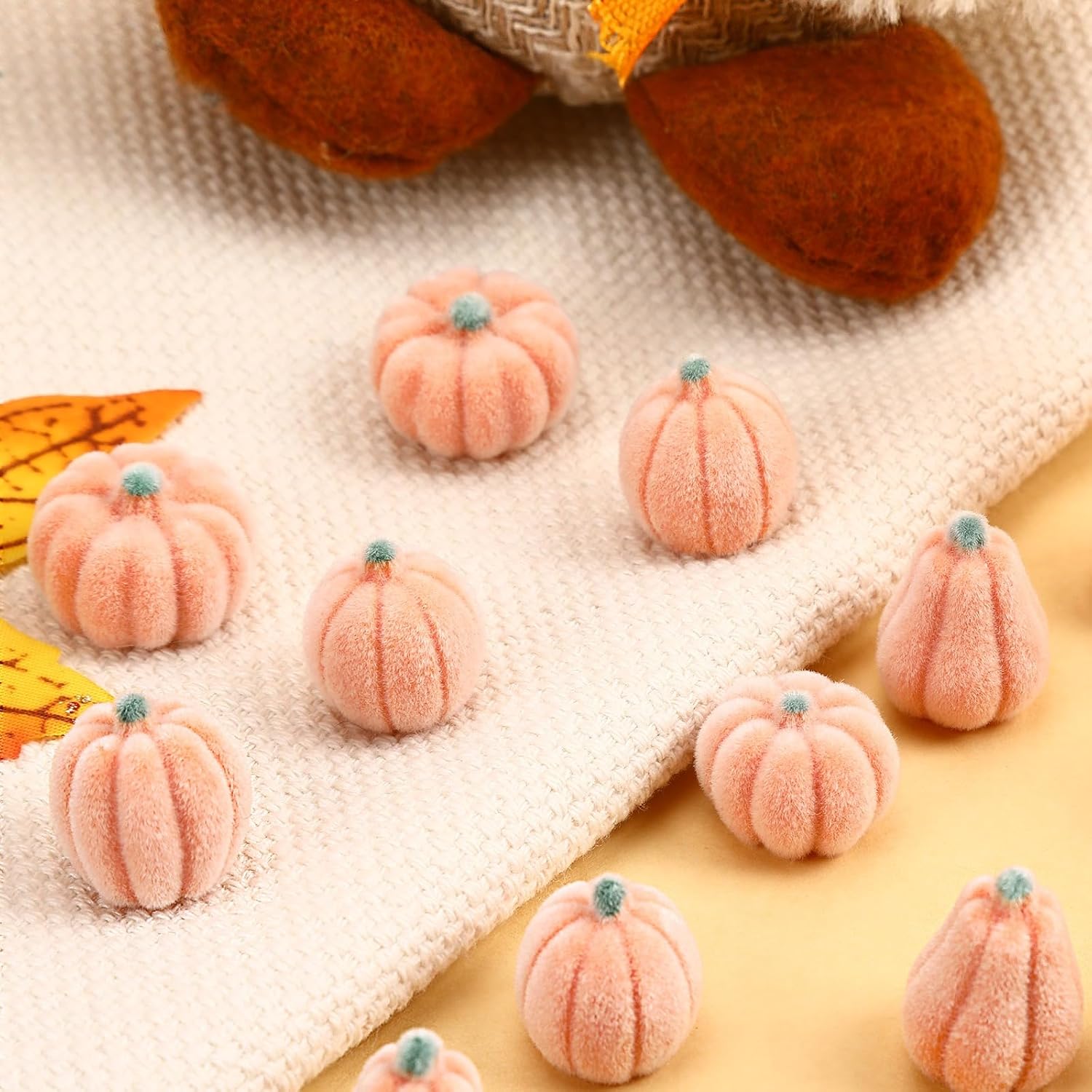 45Pcs Mini Velvet Pumpkins,Small Artificial Fake PumpkinsDecor