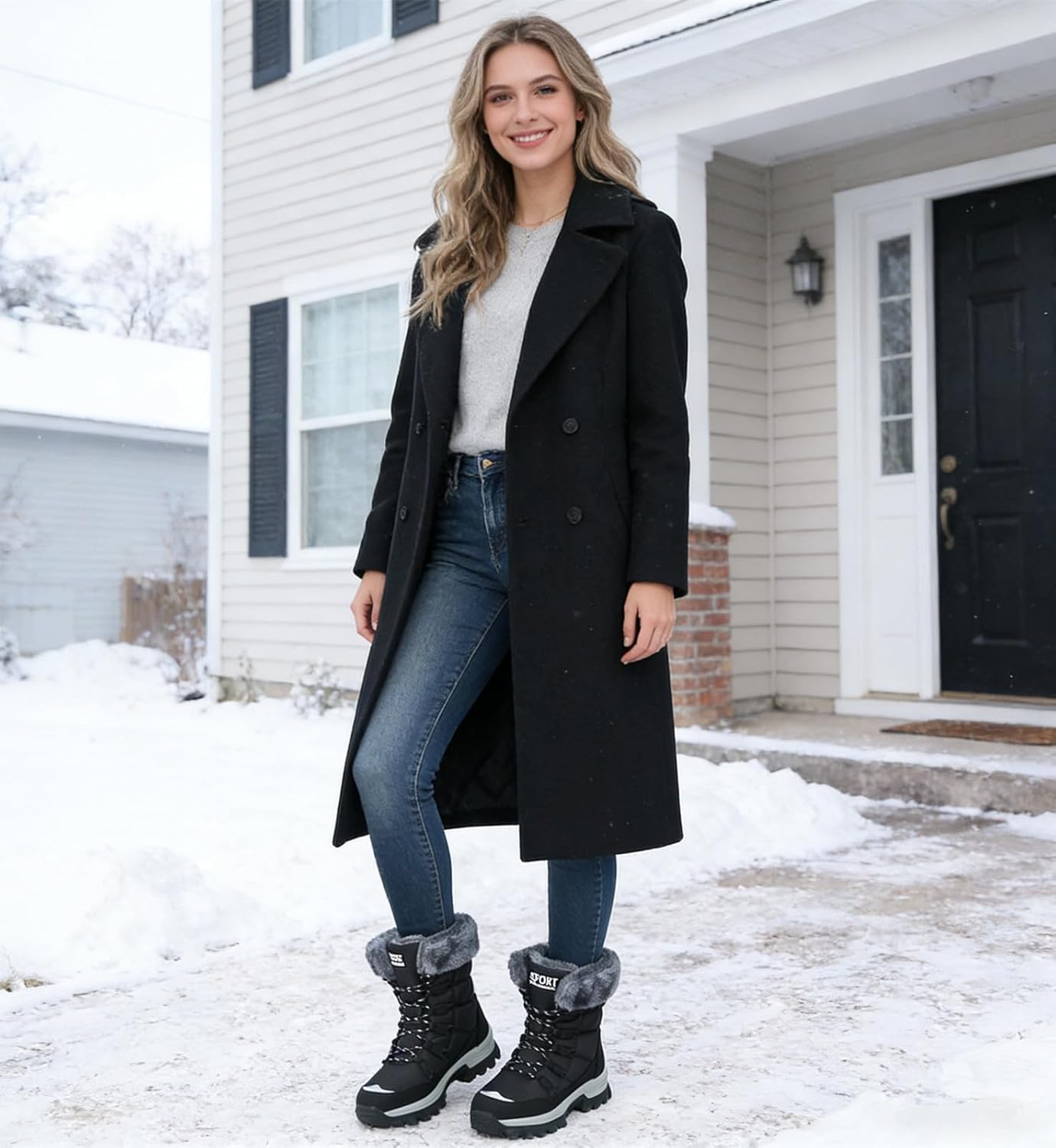 DADAWEN Women's Waterproof Winter Snow Boots Warm Faux Fur Lined Insulated Non-Slip Outdoor Lace-Up Mid Calf Booties - Image 3