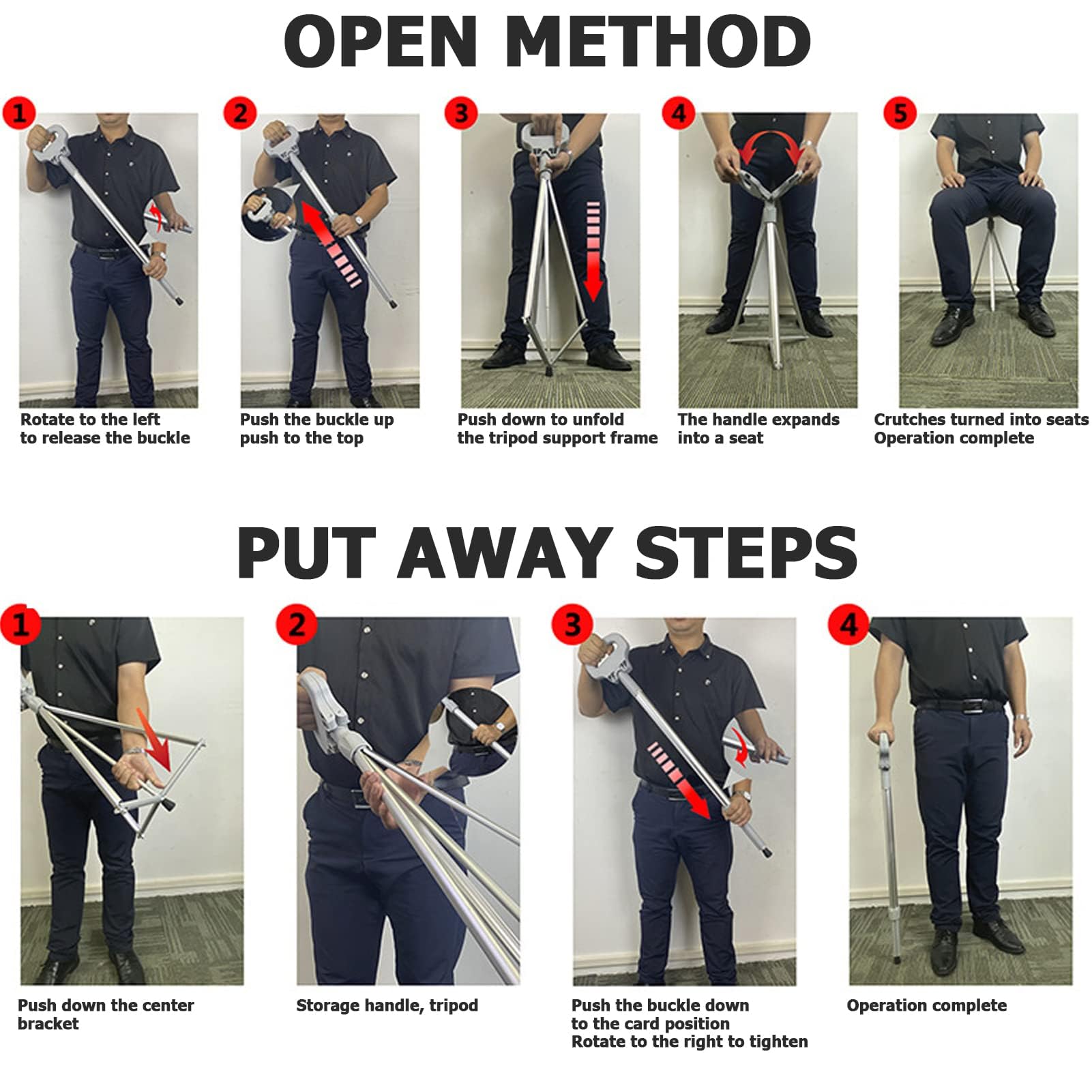 Kij do chodzenia ze składanym siedziskiem, lekki kijek trekkingowy, przenośne krzesło do podróży i wędrówek