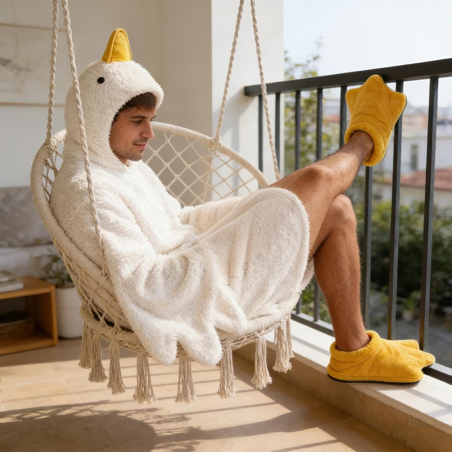 Wearable Blanket Pullover, Goose Design Lounging, Body Soft Warm Hoodie, Oversized Relaxation Apparel, Comfortable Indoor and