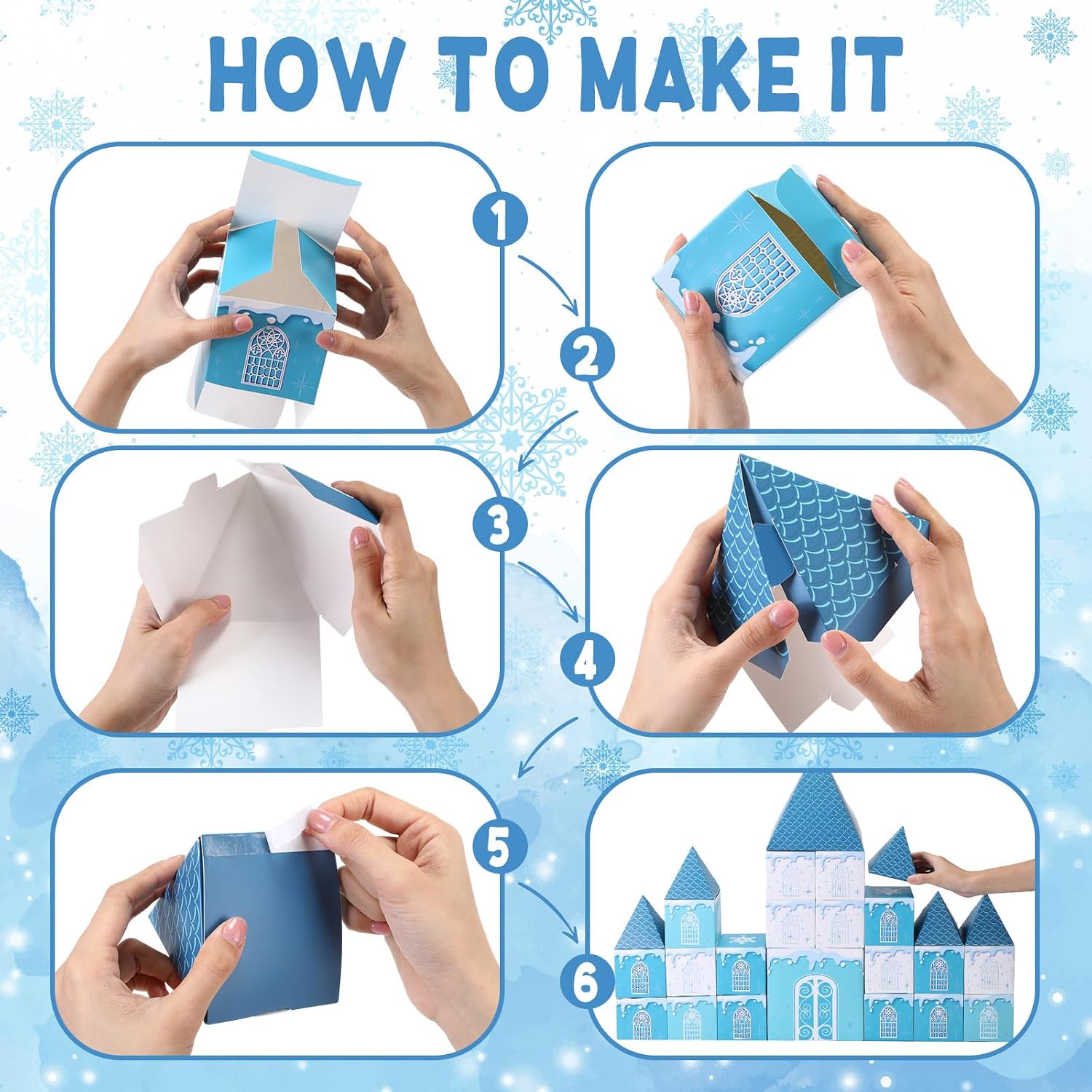 Eaasty 25 Pcs Snowflake Castle DIY Empty Advent Calendar to Fill Boxes Christmas Winter Empty Advent Calendar to Fill Box Yourself with Number Stickers for Princess Adults Kids Family Decor Gift