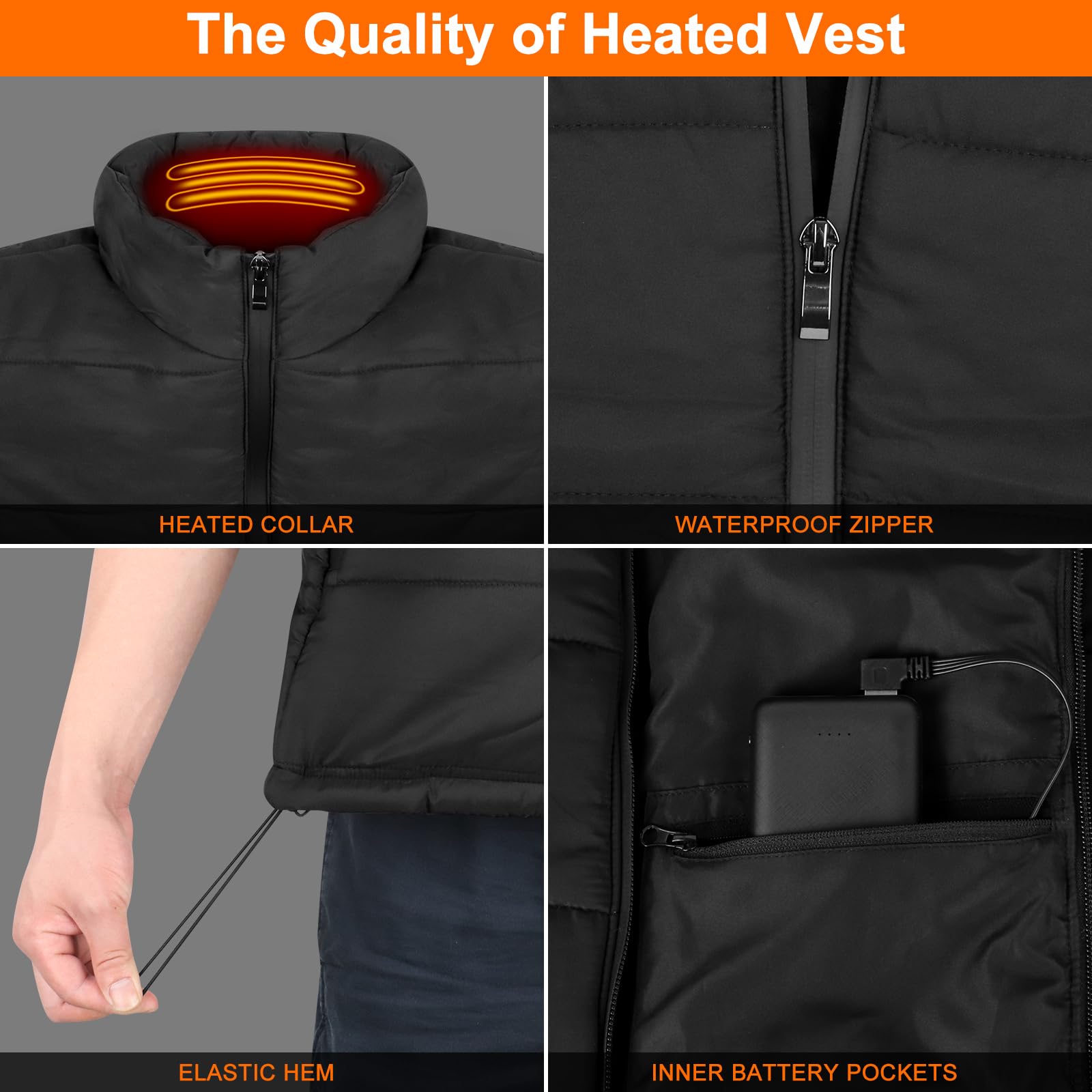 Amiable Gilet Riscaldato Uomo Donna, Giubbotto con Batteria 10000mAh, 8 Zone Di Riscaldamento Giacca Riscaldata per Campeggio Pesca Caccia - M
