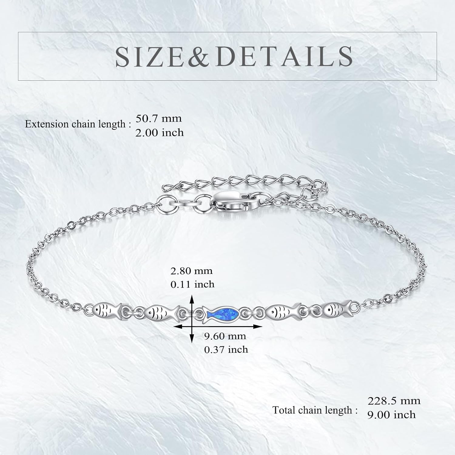 YFN Swim Against The Current Bracelet Sterling Silver Tiny Blue Opal Fish Charm Bracelet Inspirational Jewelry for Women Motivational Gifts for Mom Grandma - Image 5