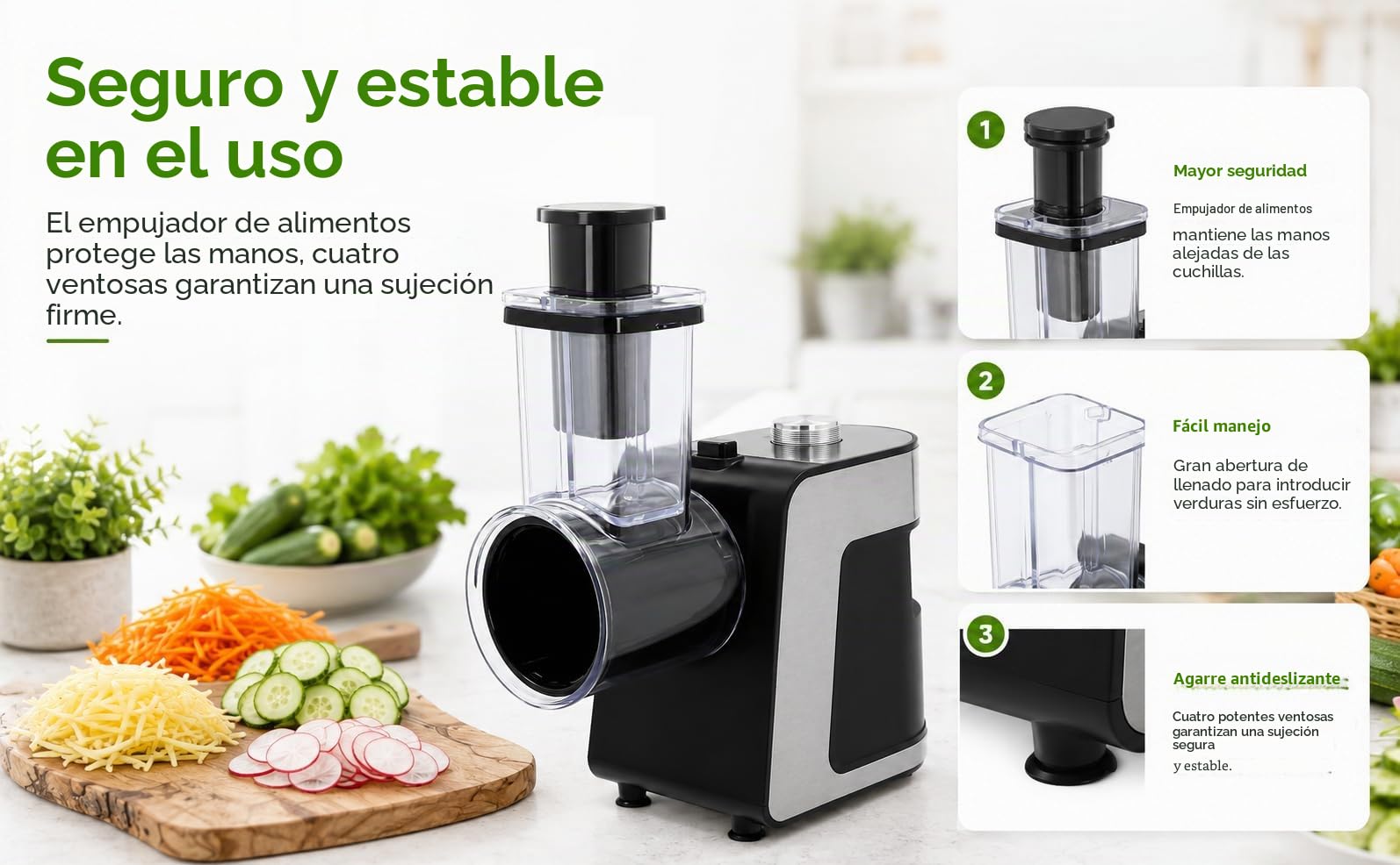 1000 W rallador eléctrico con 10 cuchillas de acero inoxidable, corte de verduras eléctricas para zanahorias, queso, pepino, cebollas (Negro)