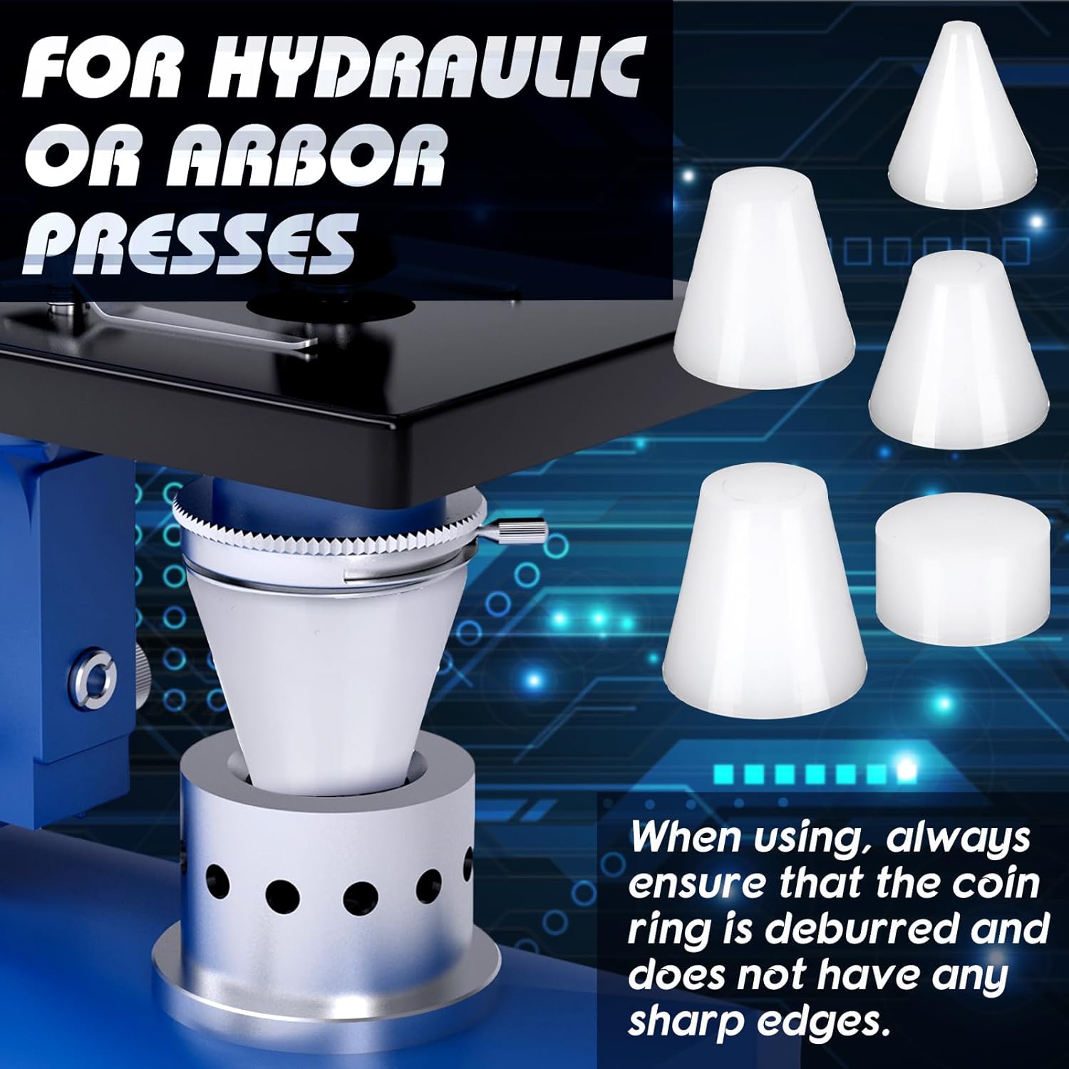 Seenelling 5 Pcs Coin Ring Making Tools Folding Cone Set (1/4", 1/2", 5/8", 3/4") for 17 Degree Dies Coin Ring Tools