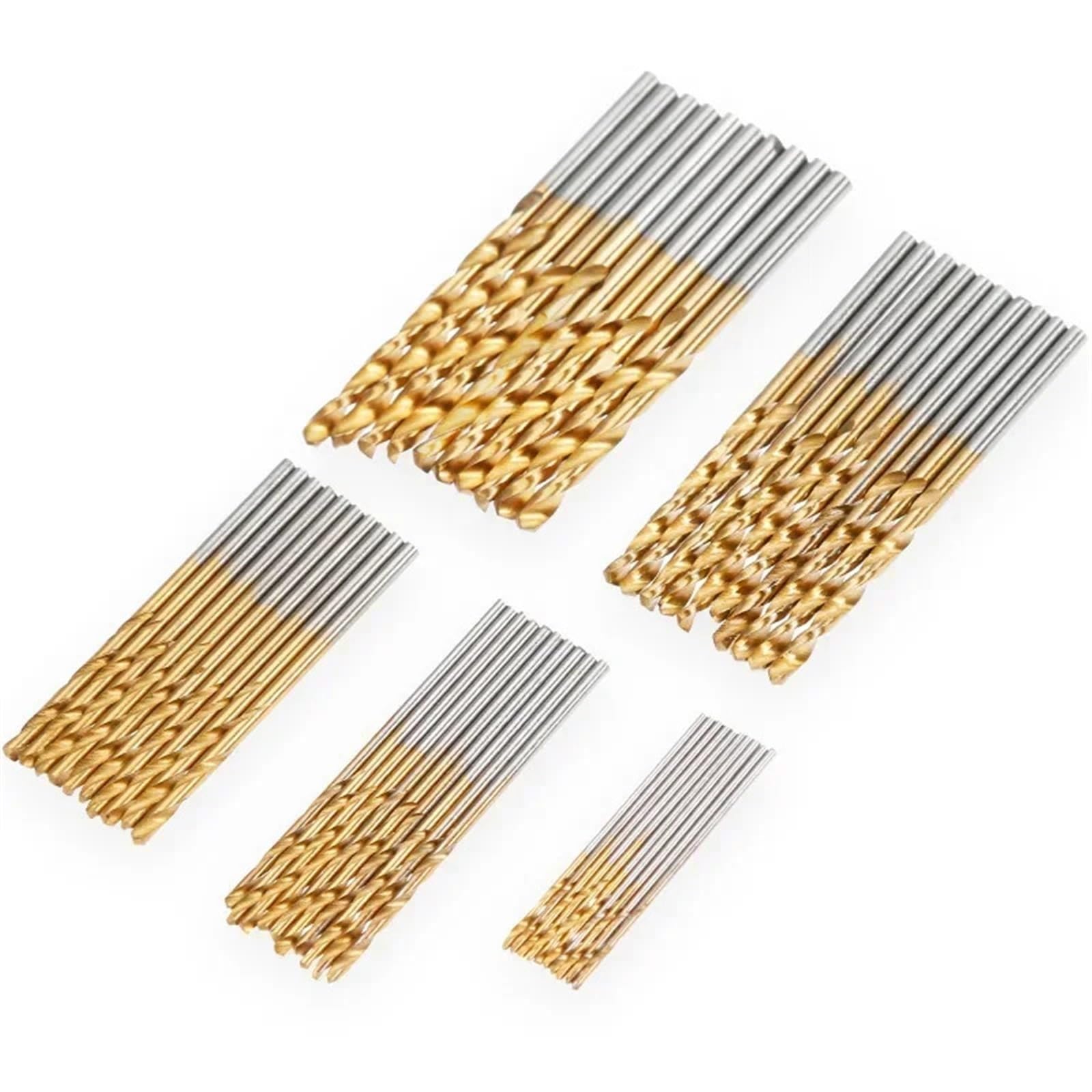 Lot de 50 forets hélicoïdaux HSS revêtus de Titane, 1/1,5/2/2,5/3 mm, for Bois, Aluminium et Plastique