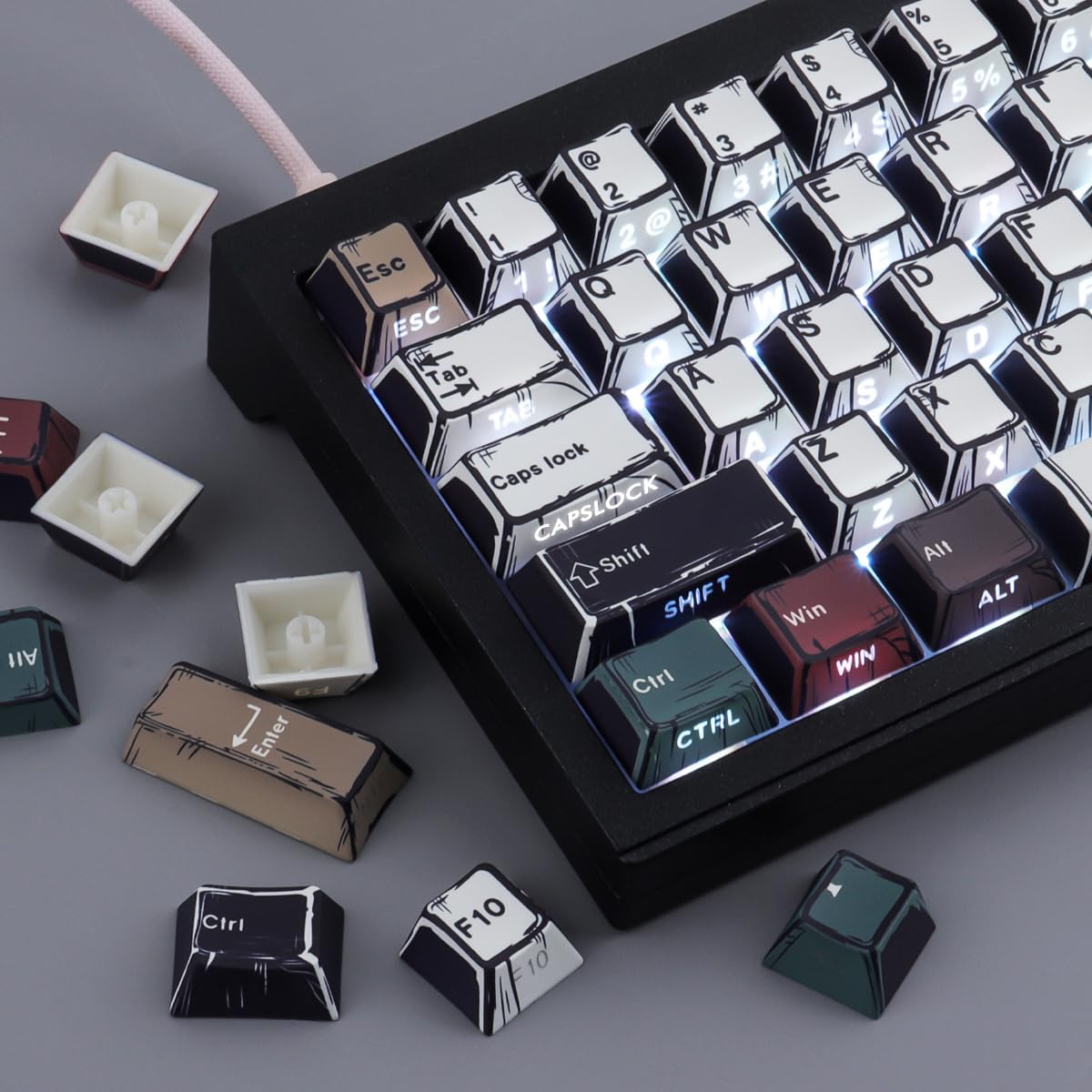 JOMKIZ PBT Keycaps - Side Print Keycaps, Shine Through Double Shot 132 Keys Cherry Profile Backlit Key caps for Cherry Gateron MX Magnetic Switches 60 65 75 100 Percent Mechanical Keyboard