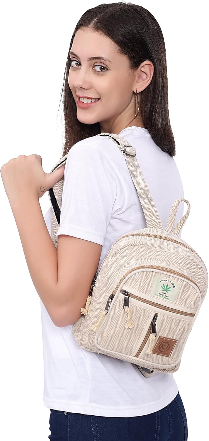 Small Lightweight Minipack Handmade Himalayan Hemp Travel, Hiking, Purse for Men, Women (Natural)