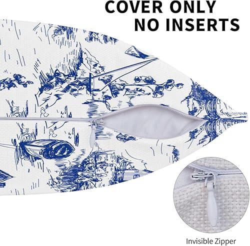 Miniatura 4 de Fundas de almohada Toile, funda de almohada azul Toile, decoración de campo francés, funda de almohada azul y blanca, fundas de almohada de lino