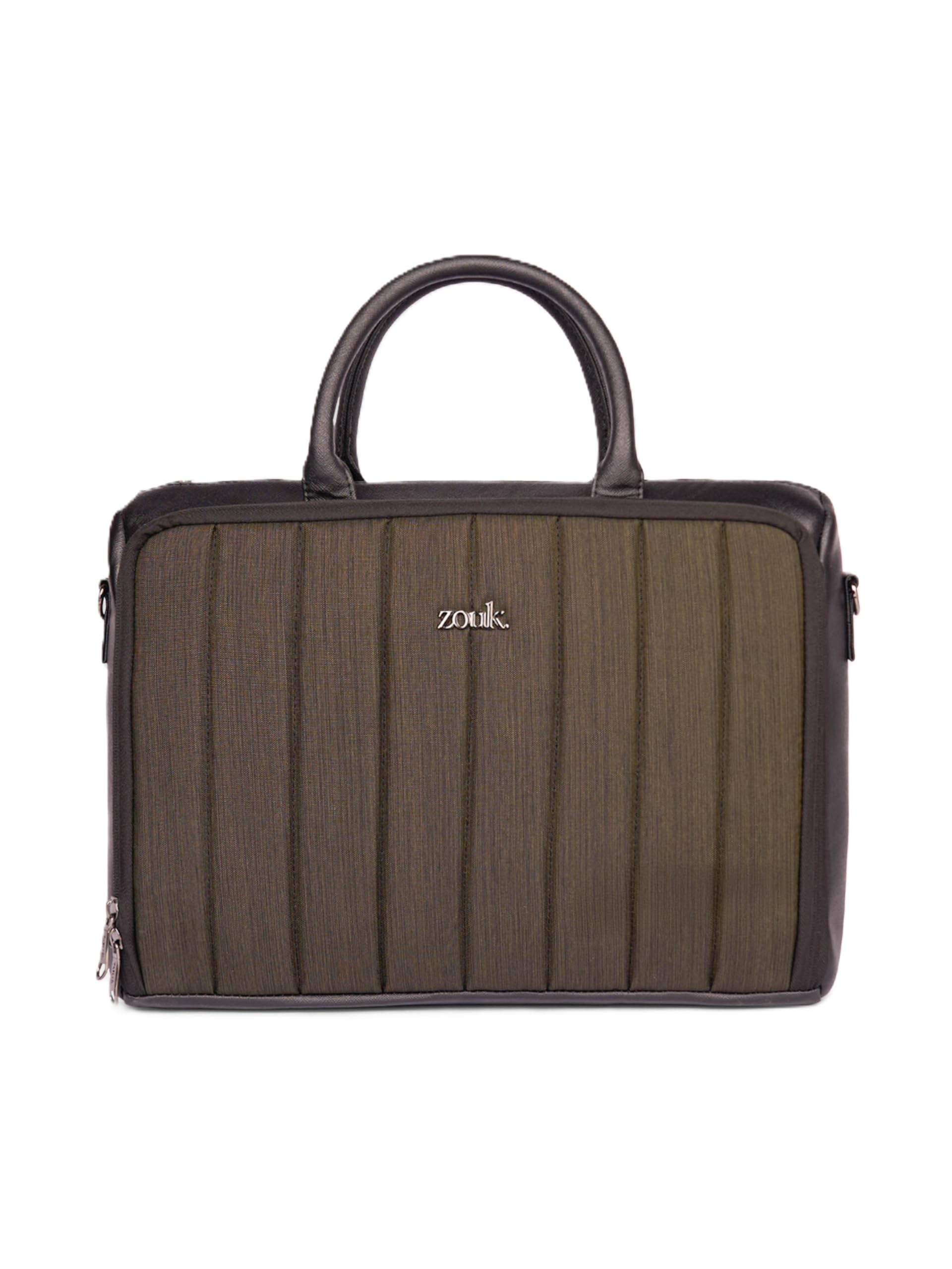 Black Pro Laptop Bag for Men | Vegan Leather Office & Travel Bag with Quilted Design, 15.6-Inch Laptop Compartment, Trolley Sleeve & Shoulder Strap |-image-32