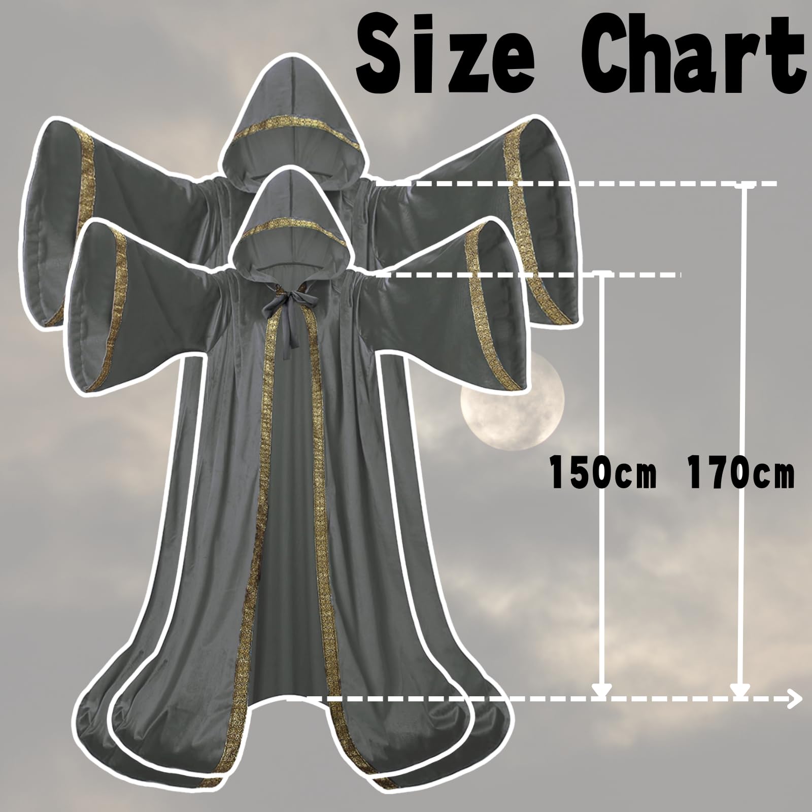 Mystic Adult Wizard Robe with Dutch Velvet,Medieval Knight Hooded Cloak - Image 3