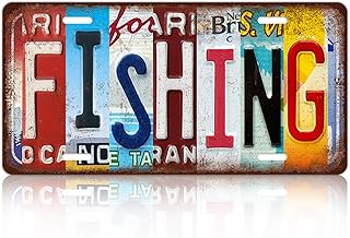 Vintage Sport Metal Tin Sign Fishing License Plate Wall Decor for Home Cafe Bar Pub 12 x 6 Inches