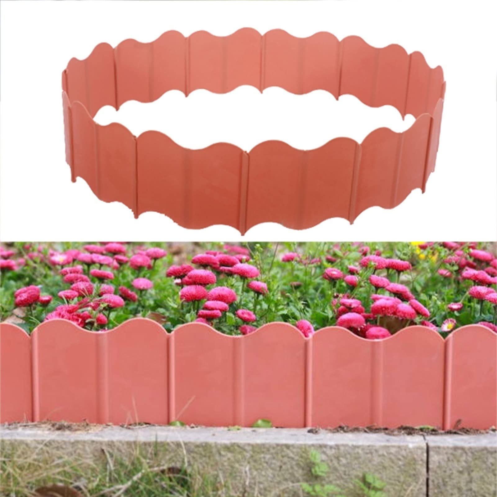 GOCHUSX Garden Edging Fence, Flexible Interlocking Edging, DIY Decorative Plastics Flower Grass Bed Border for Landscaping Lawns Patio (Color : Red, Size : 20pcs-14x300cm)