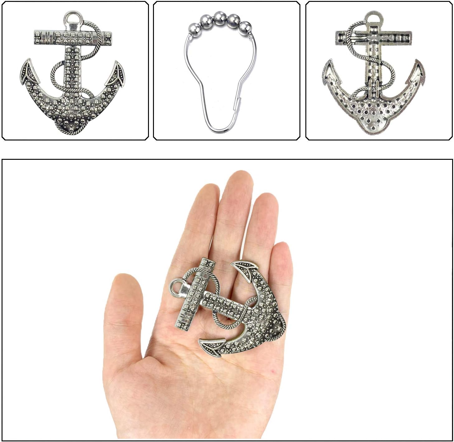 Set of 12 Anchor Shower Curtain Hooks Decorative Home Bathroom Nautical Ocean Boat Sailing Tropical Beach Island Coastal Bath Theme Style Stainless Steel Rustproof (Silver) image 3
