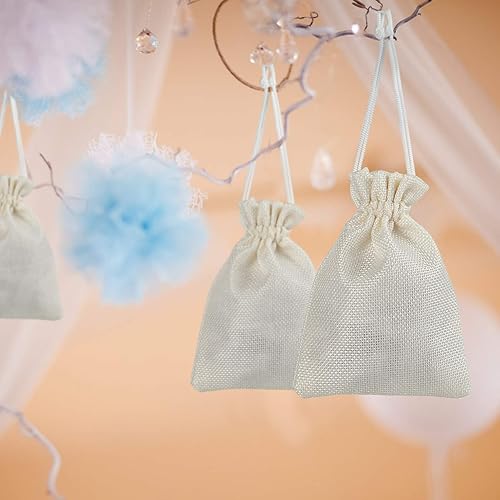 Miniatura 7 de Naler 24 bolsas de arpillera de 3.9 x 5.5 pulgadas con cordones, bolsas de regalo de lino, bolsas de joyería para bodas, recuerdos de fiesta,