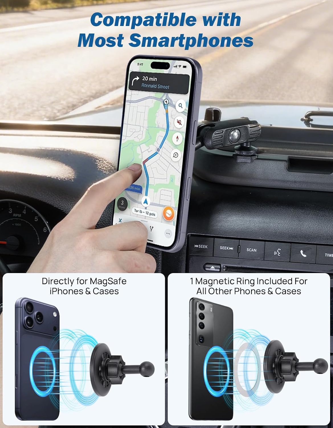 JOYTUTUS Magnetic Phone Holder Compatible with 2011-2018 Wrangler JK(Not Fit 2018 Wrangler JL), Dash Multi-Mount Phone Holder Kit w/Storage Tray Interior Accessories