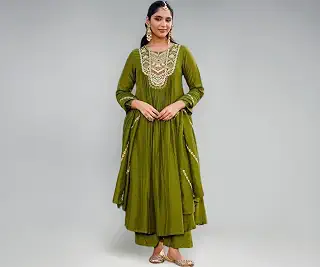 Nermosa Women Embroidery Solid Anarkali Kurta and Pant Set with Dupatta