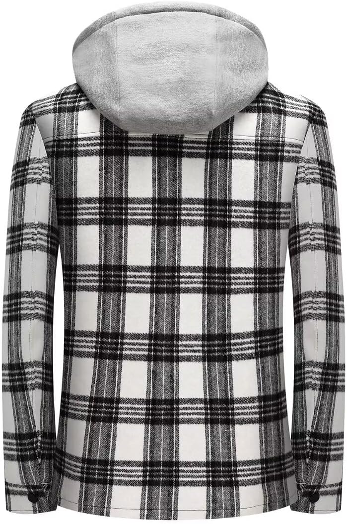 INVACHI Men's Long Sleeve Sherpa Lined Shirt Jacket Flannel Plaid Fleece Coats - Image 2