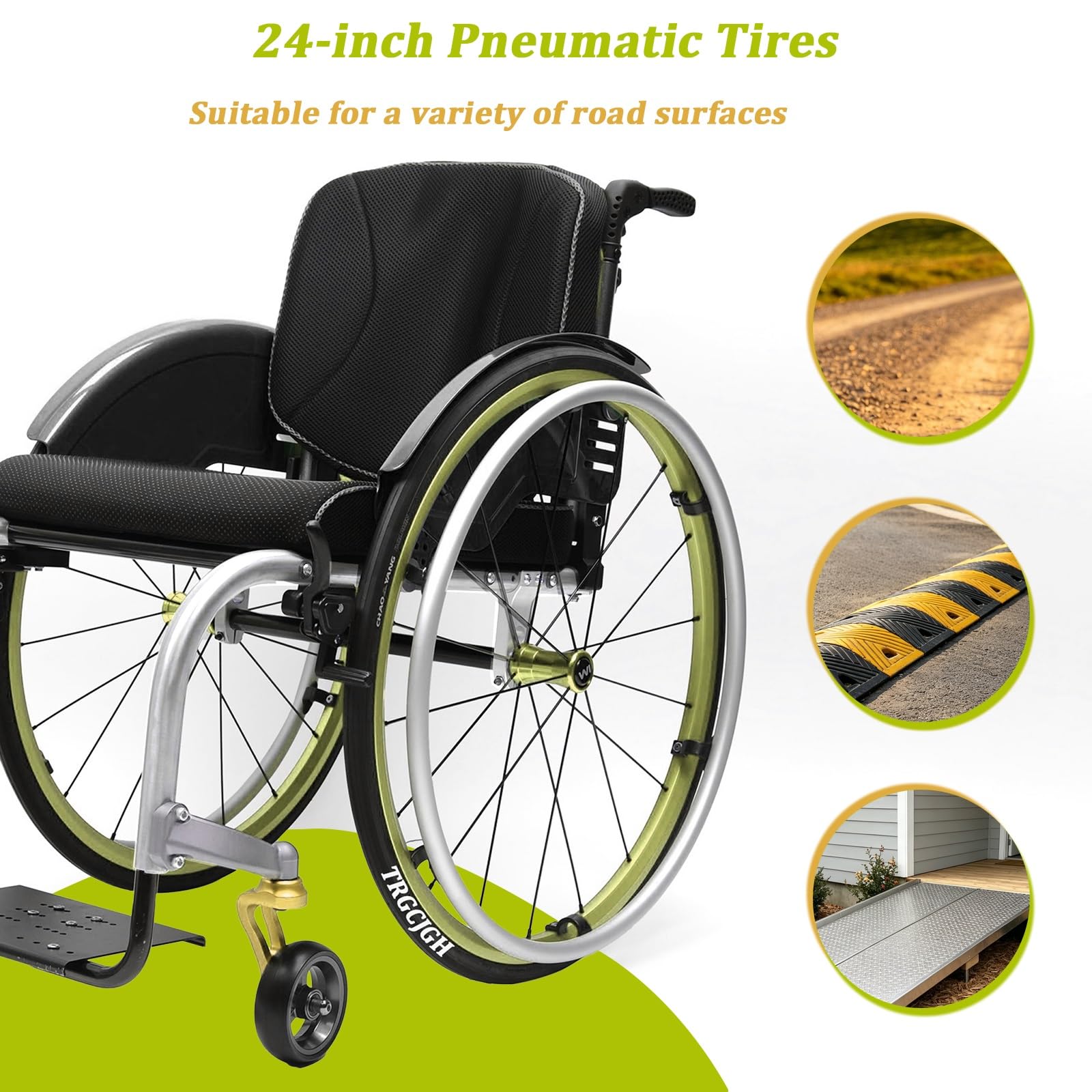 Carrozzina per Disabili Pieghevole leggera ad Autospinta, Sedia A Rotelle perSchienale diviso,Freno manuale,12KG(Green,15.7in Seat Width)