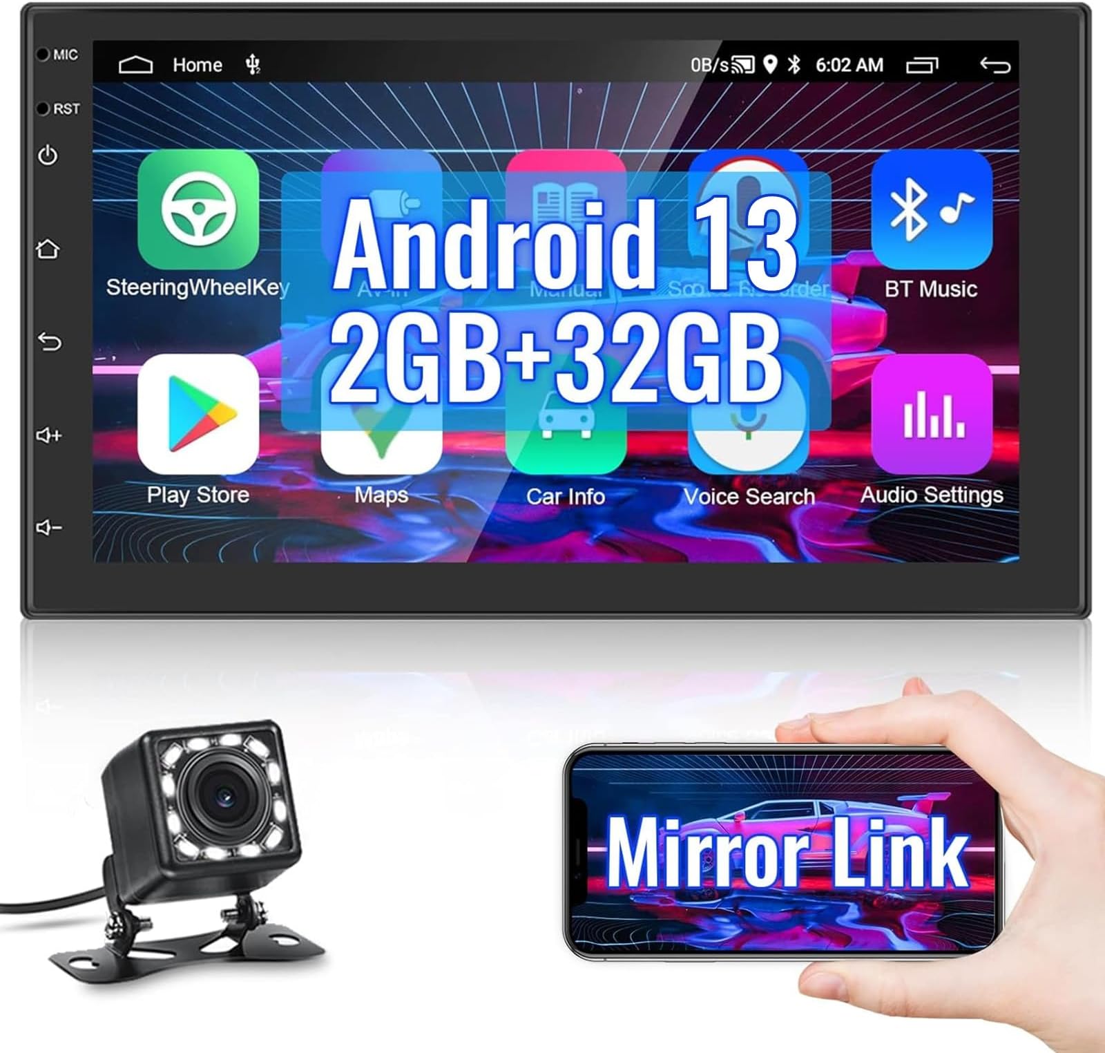 ANKEWAY Nieuwe 7 Inch [2G 32G] Android Autoradio 2 DIN met CarPlay Android Auto WiFi Bluetooth RDS/FM GPS Nav Backup Cam 2*USB Mic, 1080P HD Touchscreen Internet Multimedia Systeem voor Auto