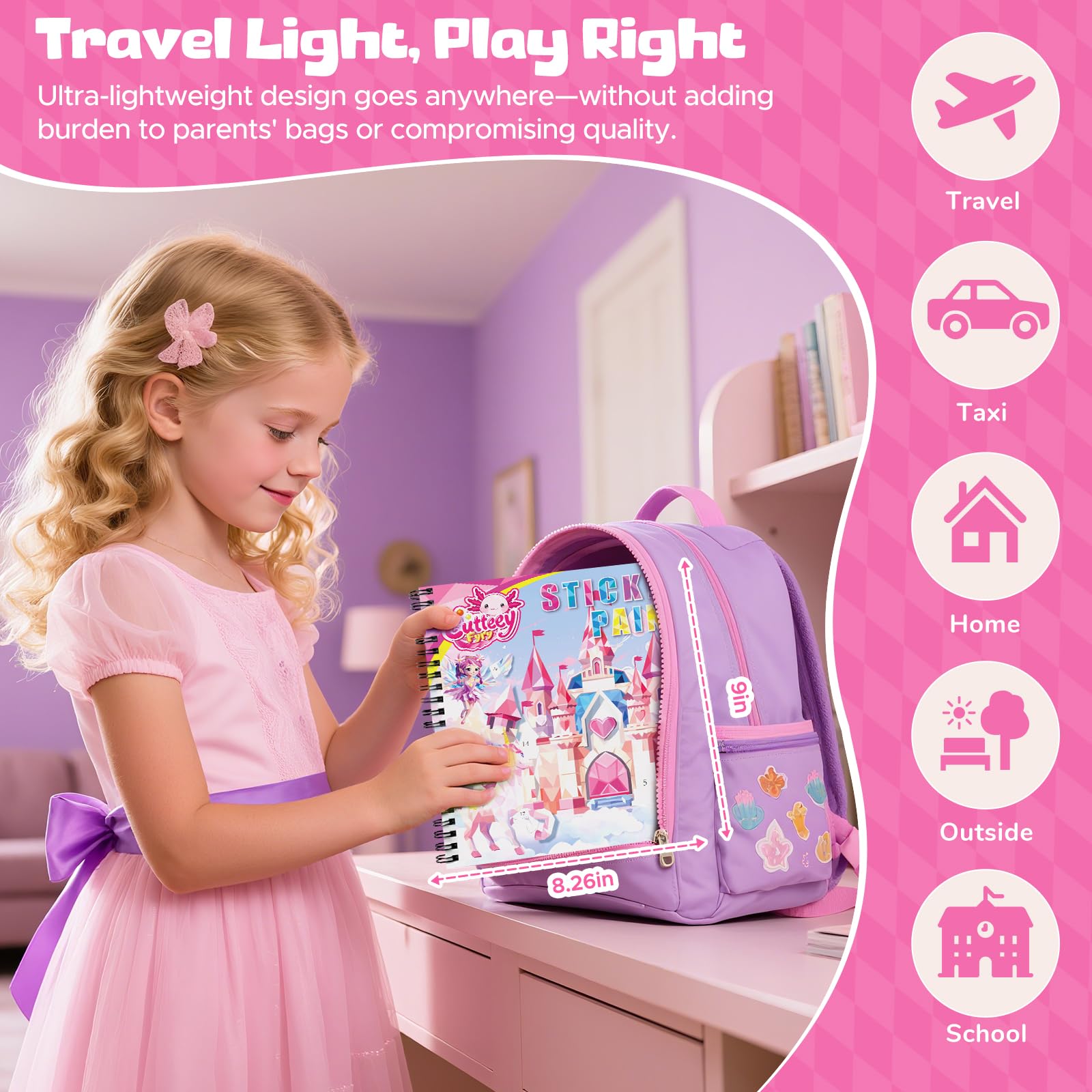 SENLINLIN 3 Stickerbücher Ab 4-8 Jahre - Prinzessin, Dinosaurier & Fahrzeuge Mit 21 Bildern