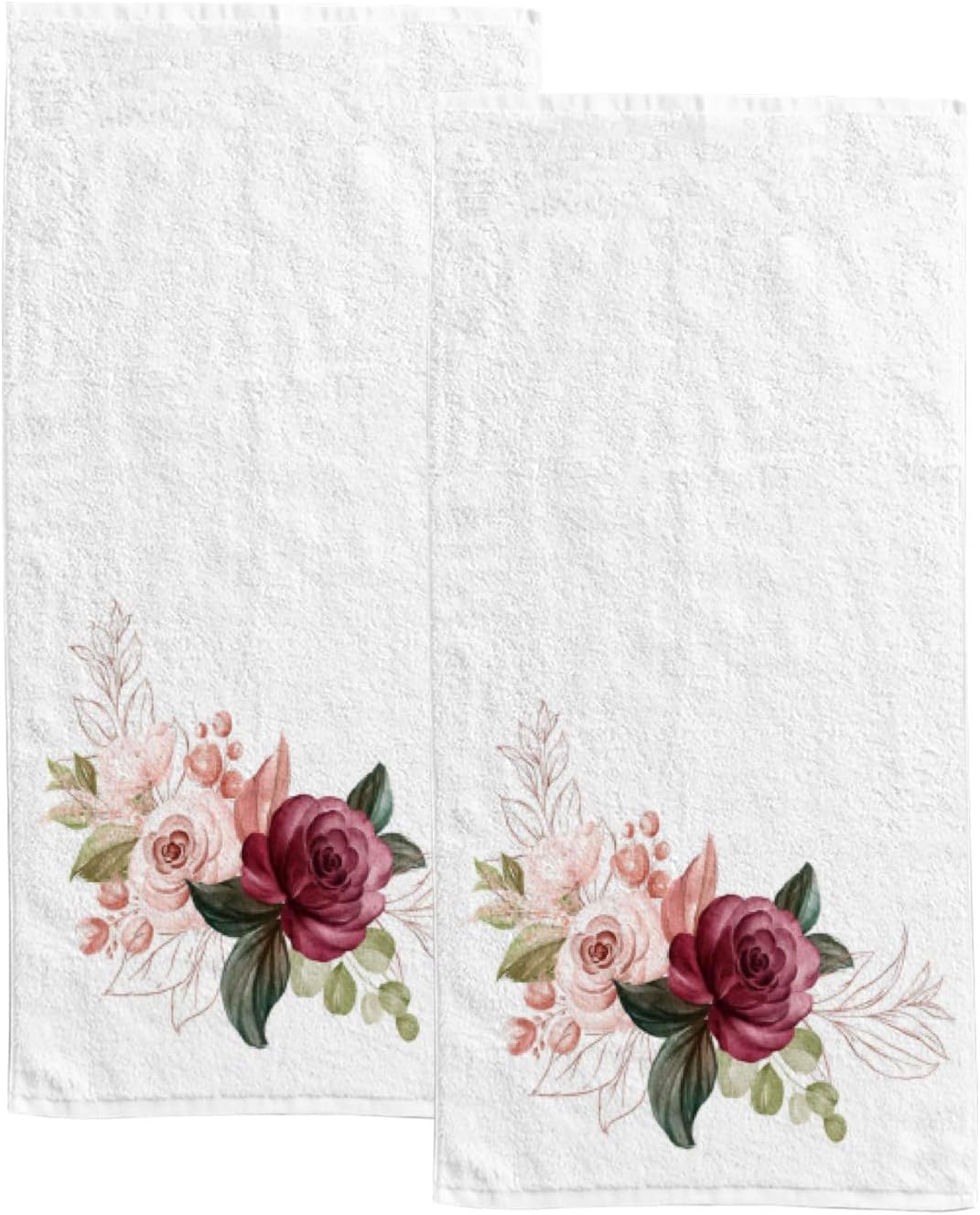 Hapuxt Hand Bath Towels for Bathroom Set of 2 Burgundy Roses Soft Brown Pink Shower Towel Water Absorbent Soft Microfiber Face Body Towel Kitchen Gym Spa Salon 30x15Inches
