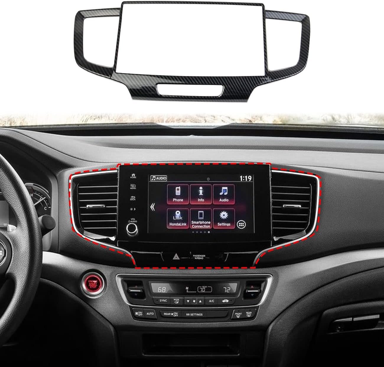 crosselec Carbon Fiber Navigation Panel Frame Air Outlet AC Vent Cover Trim for 2019-2022 Honda Pilot for 2021-2024 Ridgeline for 2019-2024 Passport